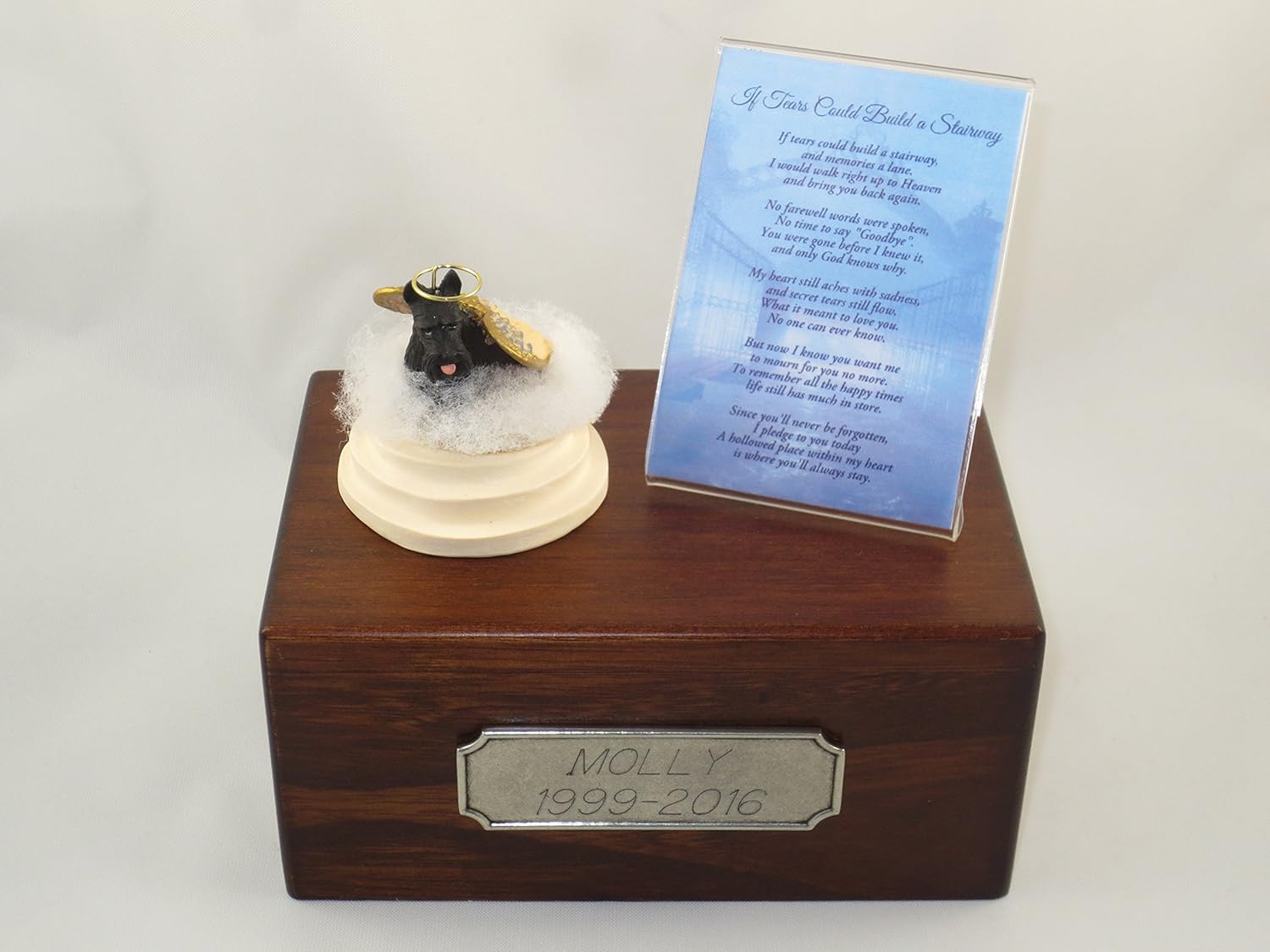 Conversation Concepts Beautiful Paulownia Small Wooden Urn with Scottish Terrier Figurine & Personalized Pewter Engraving