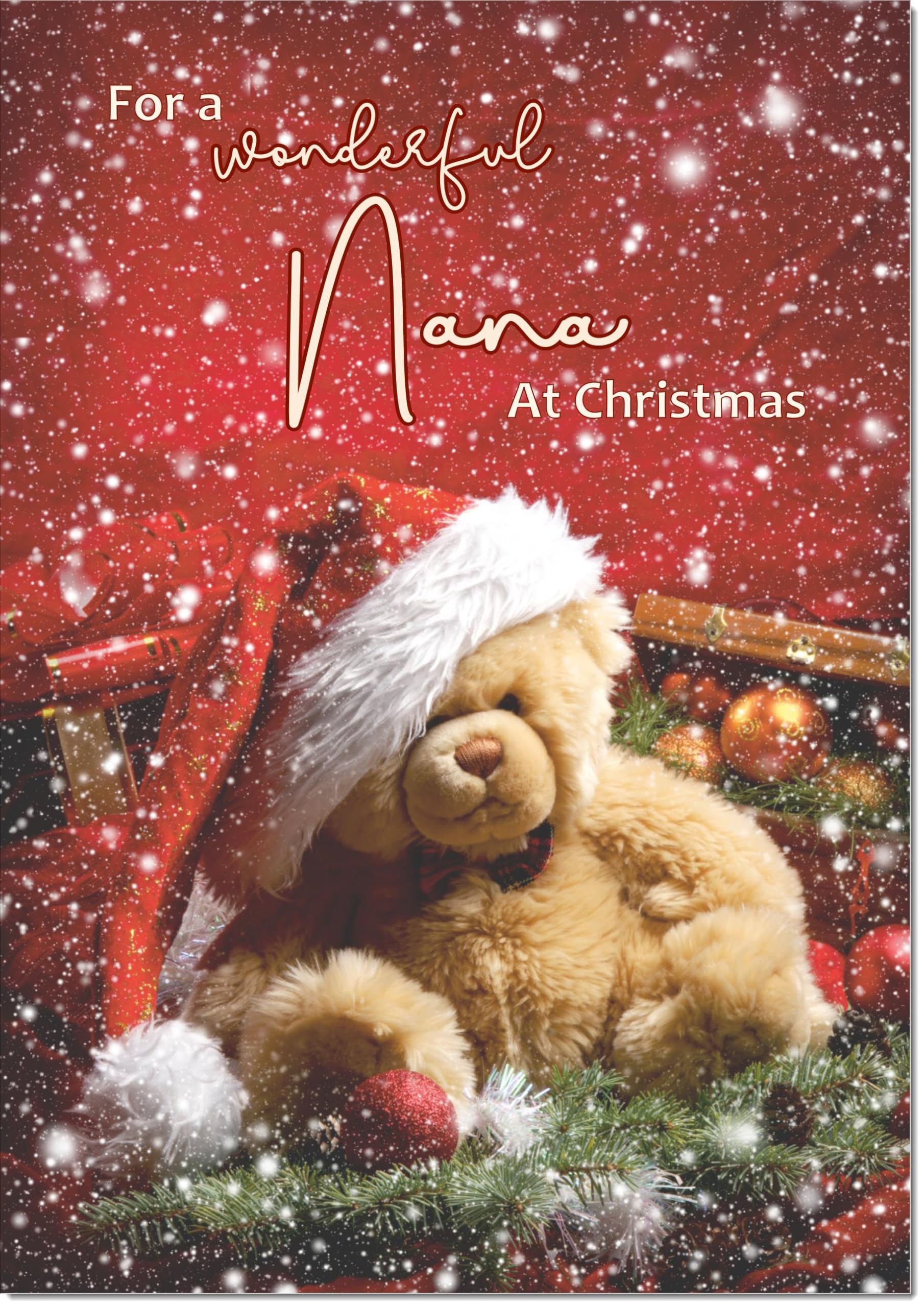 doodlecards Nana Christmas Card Bear with Santa Hat Large A4 Size Christmas Card for Nana with Plain Envelope