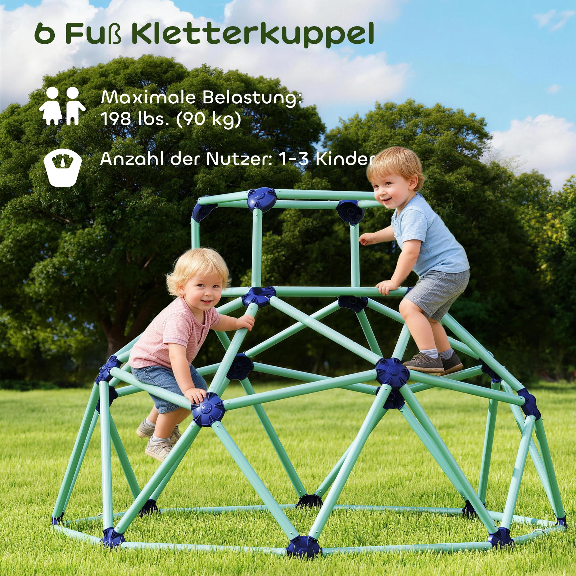 AIYAPLAY Kletterkuppel Ø182,5cm geometrisch UV-beständig für Kinder Blau | Wasserdicht, Outdoor Klettergerüst, Kletterdom, Bis 90 kg, Outdoor-Spielplatz, 3-8 Jahre, Kunststoff