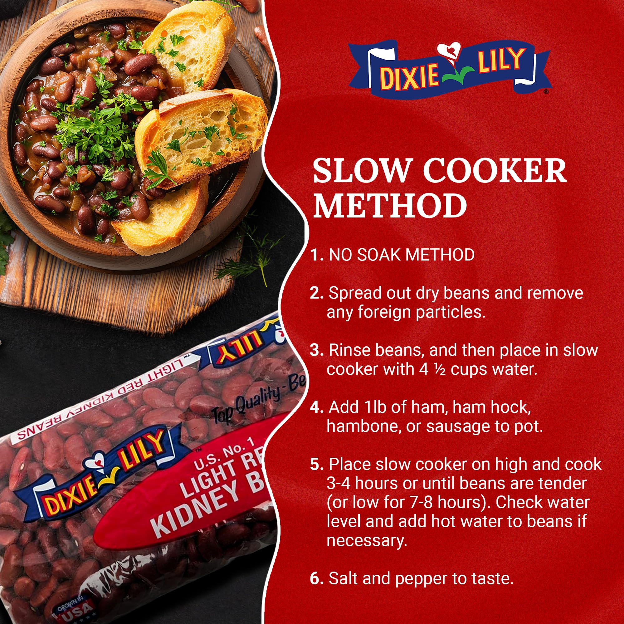 Dixie Lily Light Red Kidney Beans - Dried Beans for Soups, Stews, & Chili, Quick Soak or Slow Cooker, High in Fiber and Non-GMO - 12oz, 3 Pack
