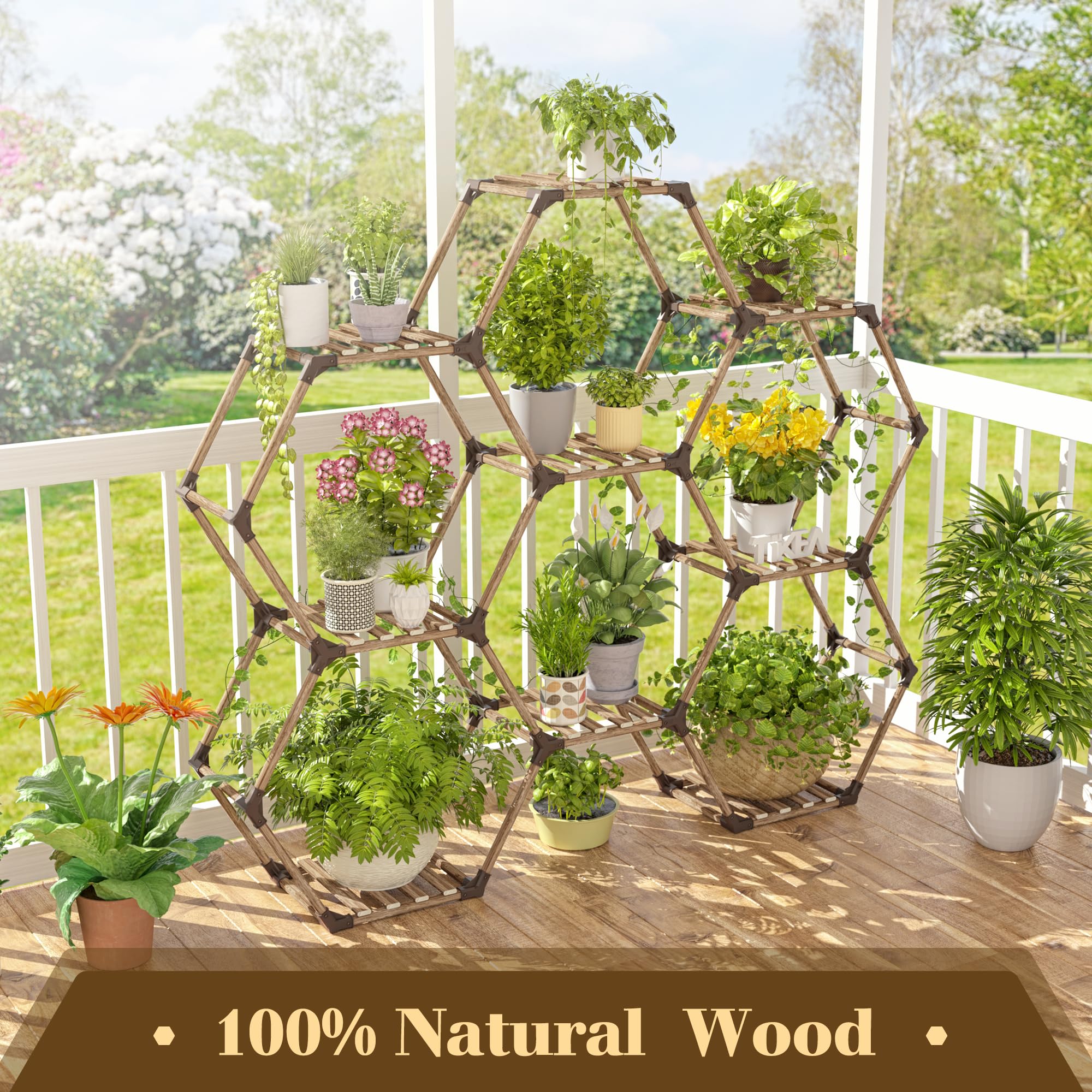 Amazon.co.jp: Tikea 六角形屋内屋外植物スタンド、9段木製植物棚