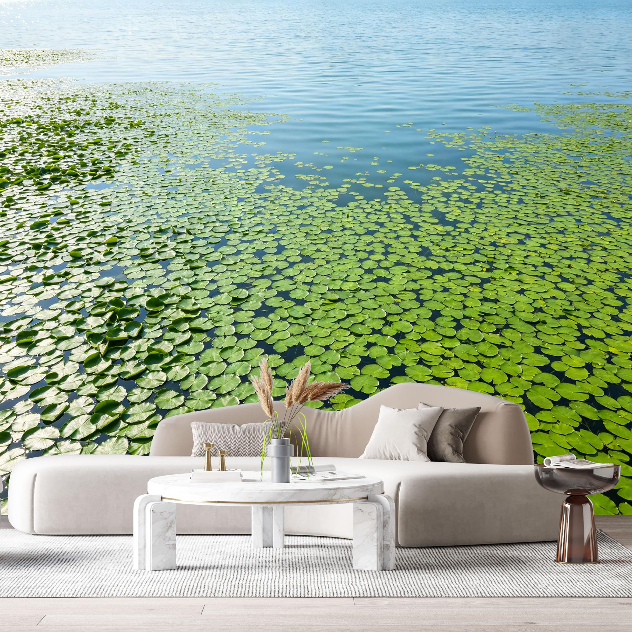 Custom Size Wall Murals Tranquil Pond Landscape Water Surface Lotus Leaves Botanical Nature SelfAdhesive Wall Fabric Removable Large Wallpaper for Photo Living Room