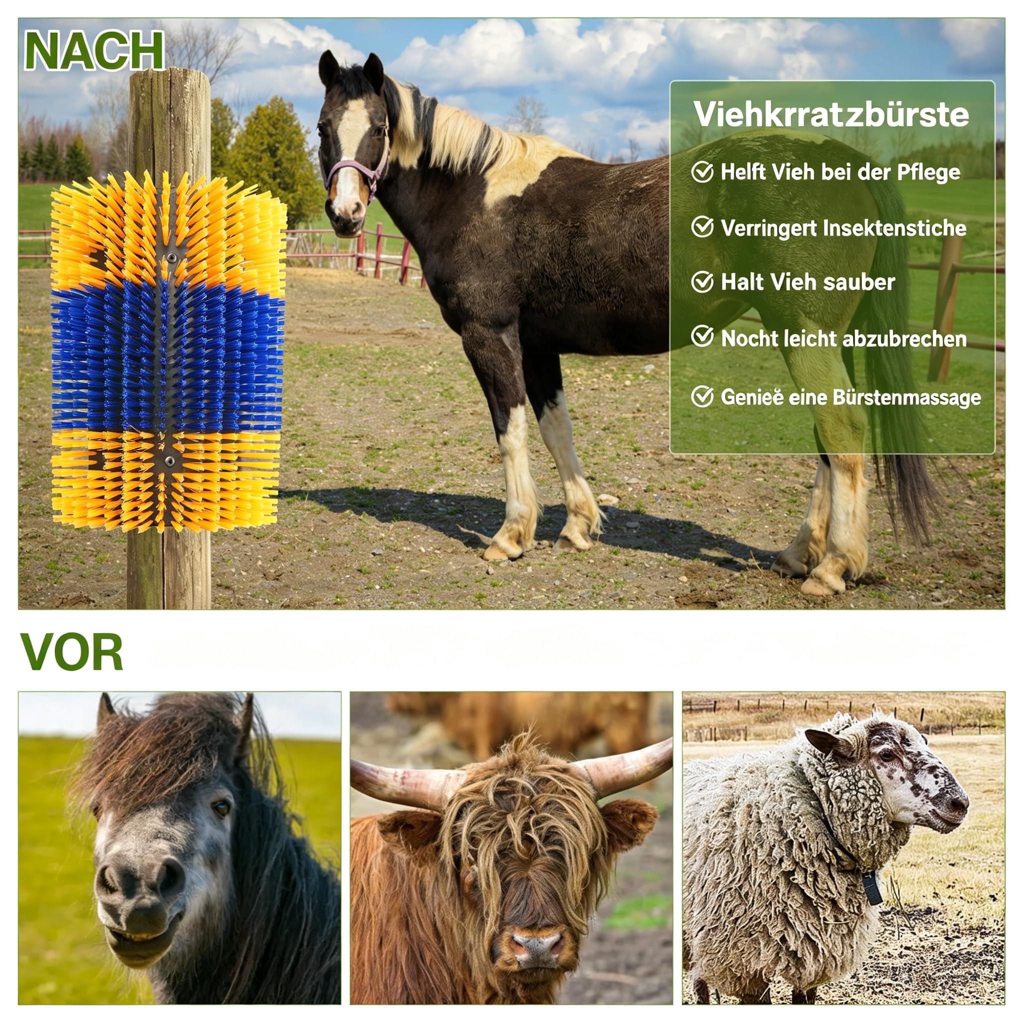 Garvee 2pcs Große Kratzbürste für Nutztiere, Fellpflege Juckreizlinderung