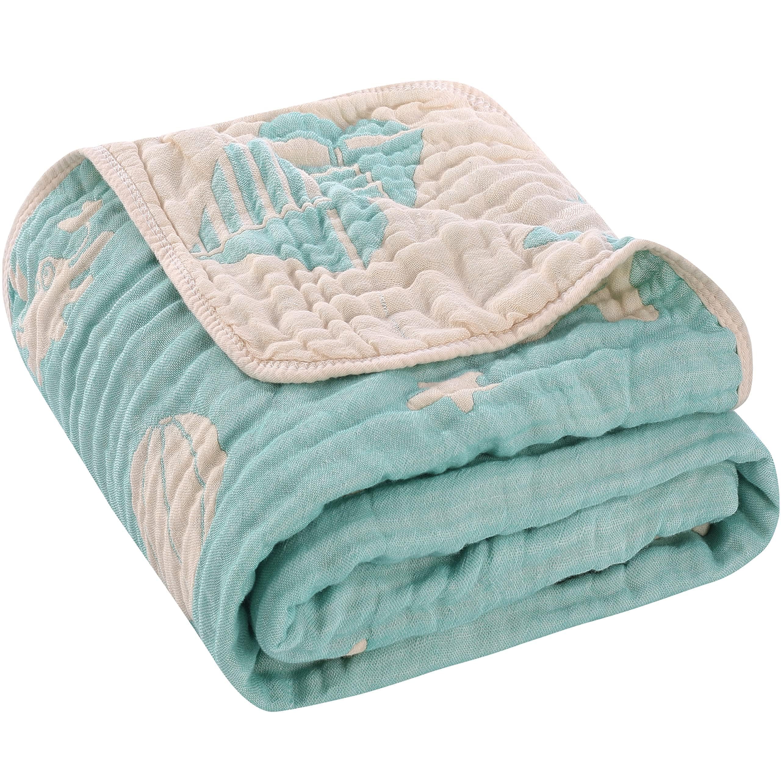 Muslin Baby Blanket Organic Cotton Blend Jacquard (Green Ocean,43")