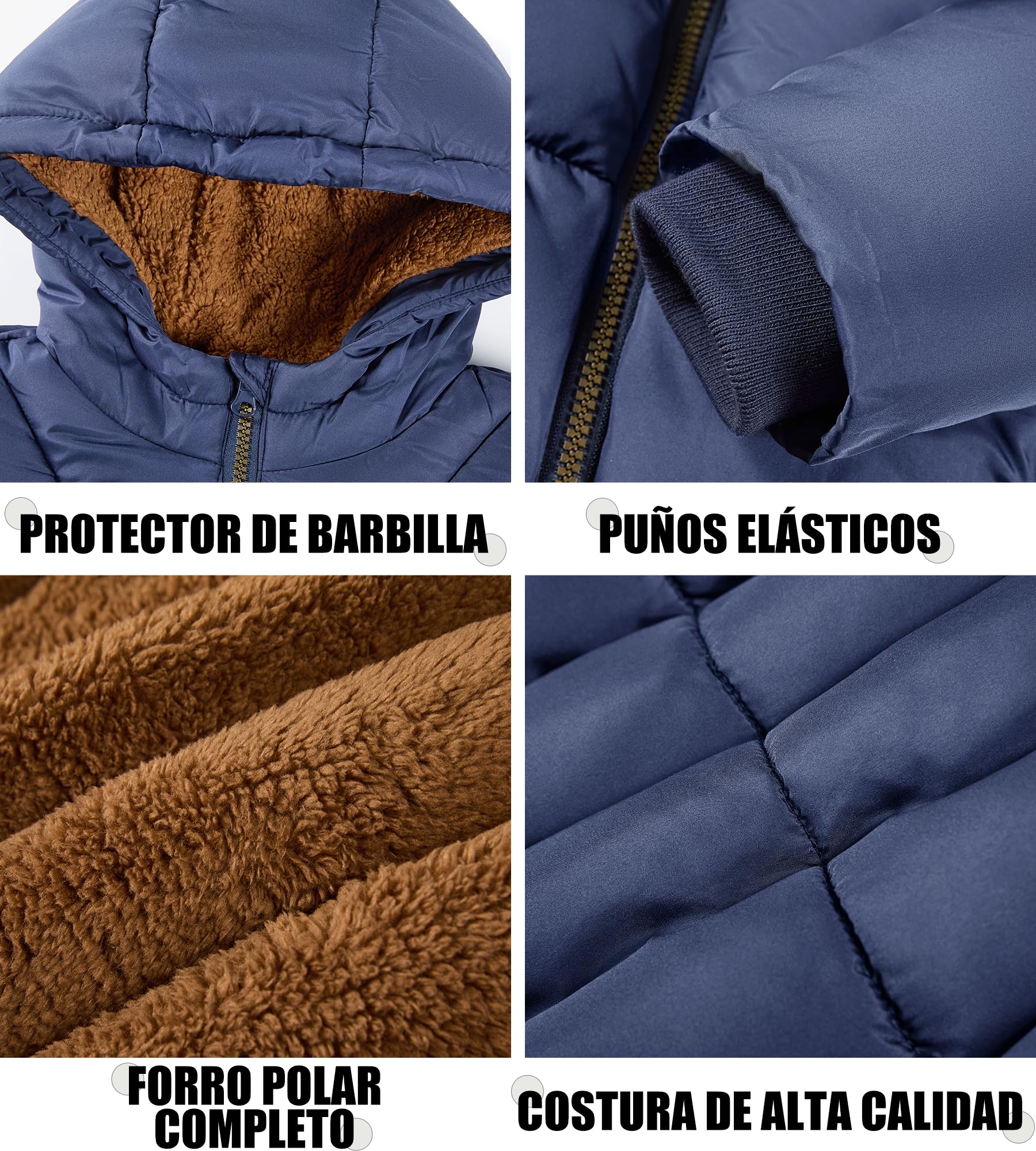 Sunny Sprout Abrigo con capucha para niños - Chaqueta acolchada gruesa con forro polar y mangas antiviento