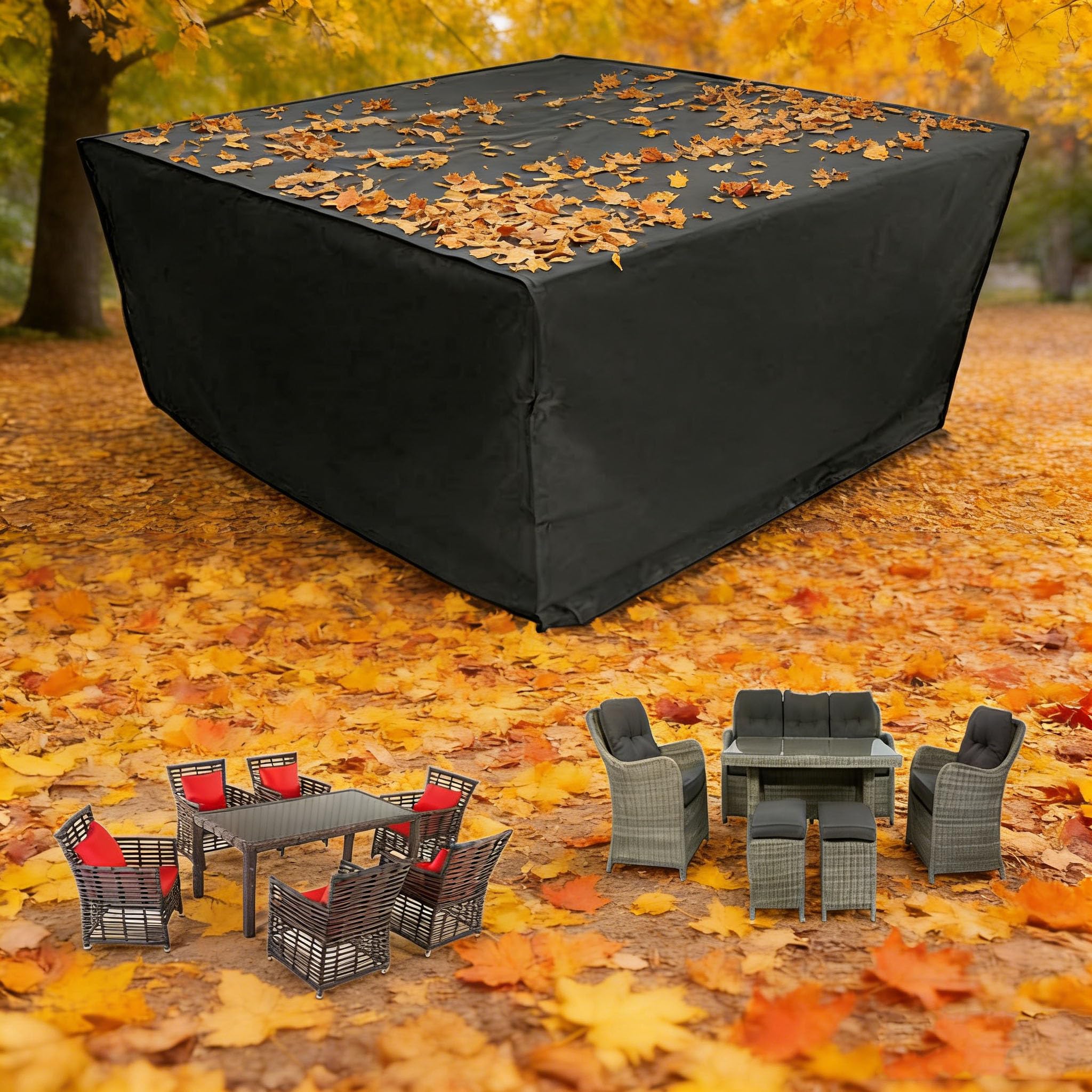 GKRXNZC Garden Furniture Covers Waterproof, 145x135x73cm/LxWxHHeavy Duty 420D Patio Rattan Furniture Cover for Table & Chairs, Windproof, No Tears, Anti-UV