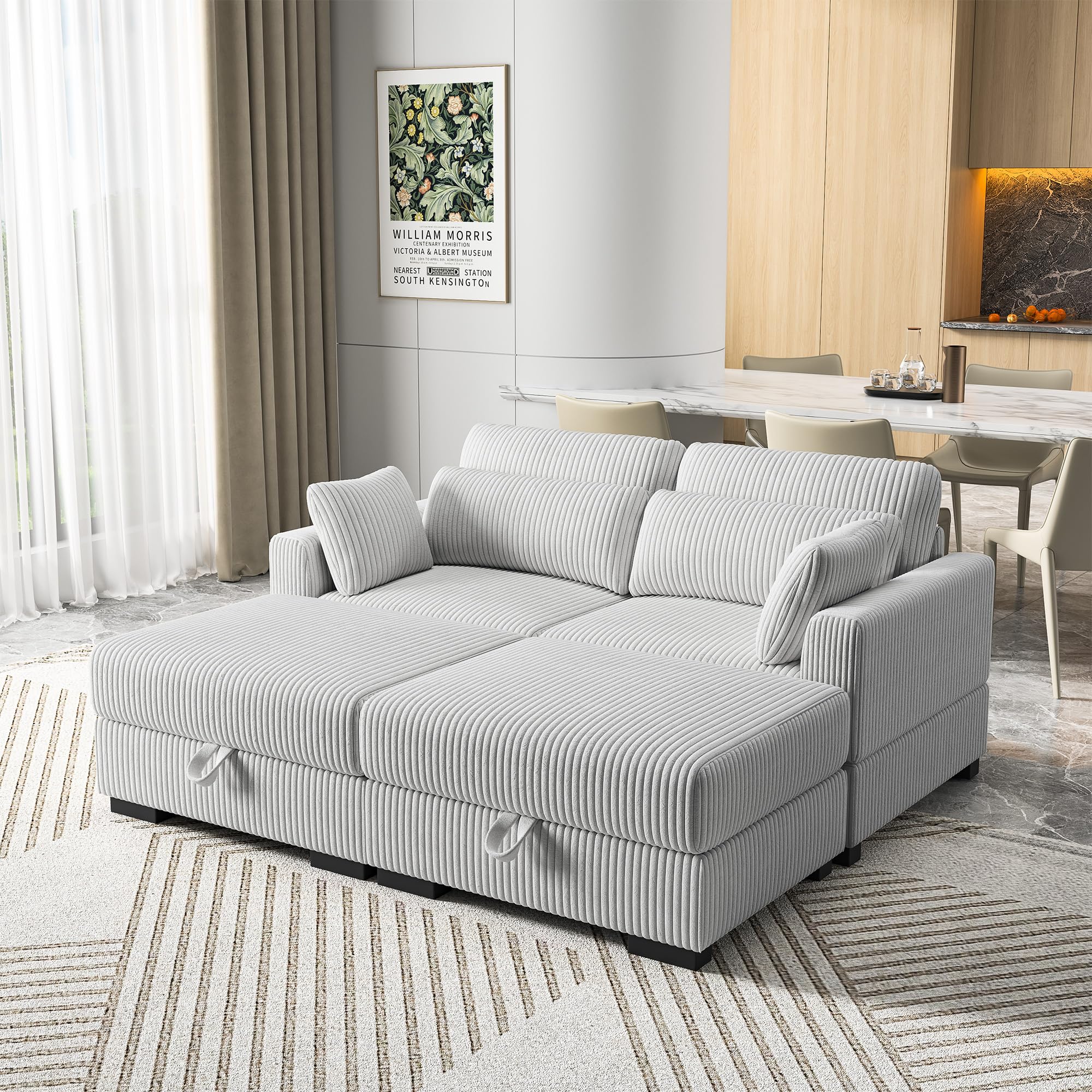 Modułowa 2-osobowa aksamitna sofa z szerokimi podłokietnikami, regulowane poduszki do siedzenia i otomana w zestawie stylowa szara kanapa do salonu dla 2 osób