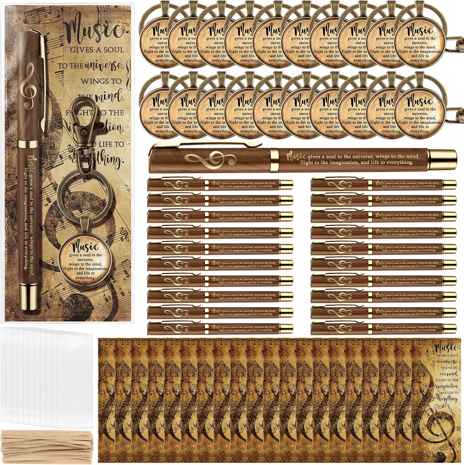 Spakon 30 Sets Music Gifts Set Music Themed Thank You Gifts Keychains Pens Bookmarks Opp Bags Sets Musician Appreciation Gift for Teacher Choir Employee Coworker Social Worker