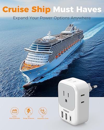 Miniatura 32 de Adaptador de enchufe de viaje para Italia, paquete de 2, adaptador de corriente TESSAN Italia con 4 tomacorrientes, 3 cargadores USB