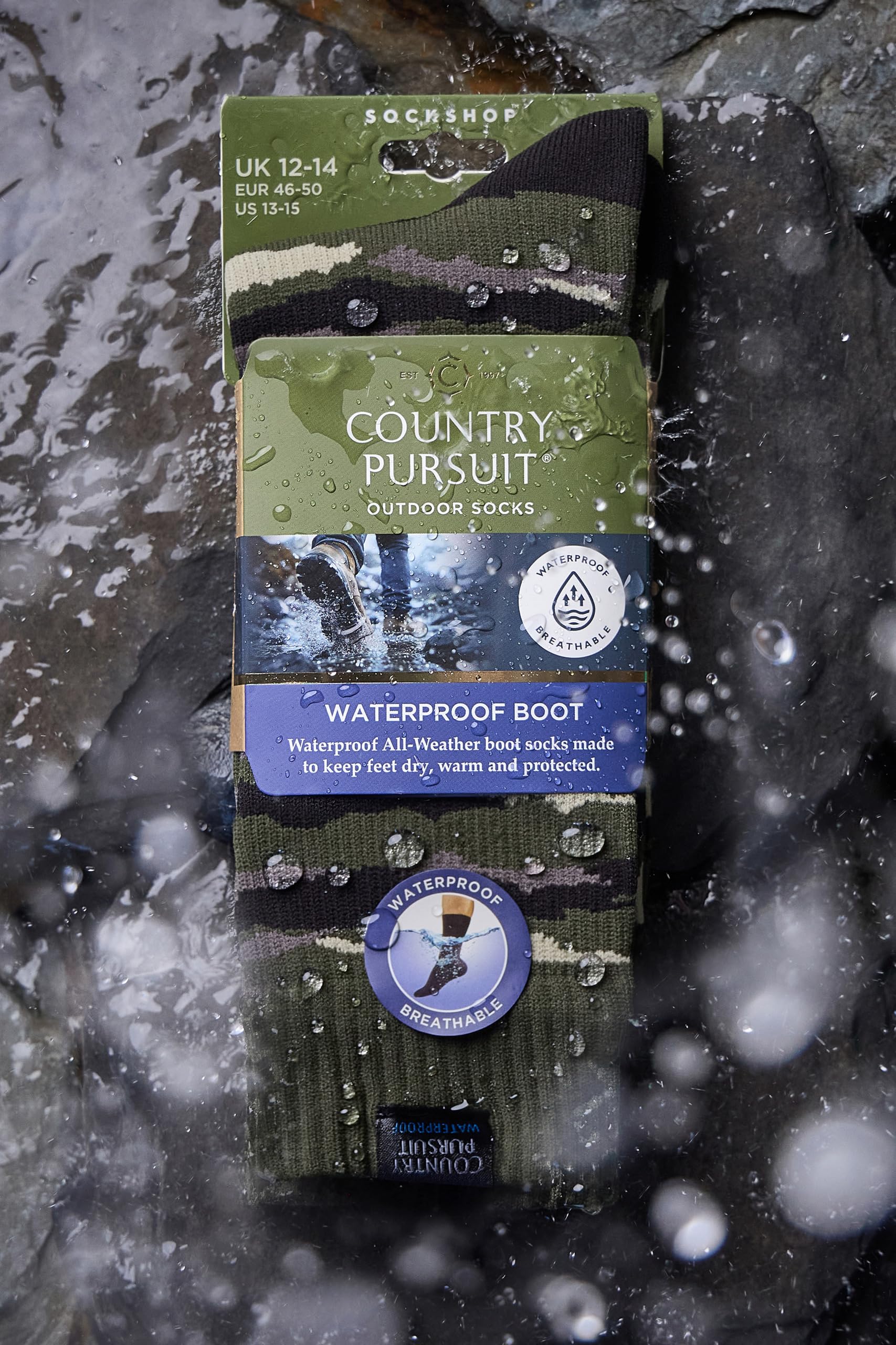 COUNTRY PURSUIT Męskie wodoodporne skarpety – 1 para outdoorowych butów turystycznych, oddychające, wiatroszczelne, trwałe, wygodne dopasowanie na mokrą pogodę - rozmiary 6-8, 9-11 i 12-14