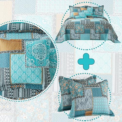 VAPUTAR Juego de edredón de algodón tamaño Queen (90 x 98 pulgadas) + fundas de almohada a juego (20 x 27 pulgadas) + funda de almohada (18 x 18