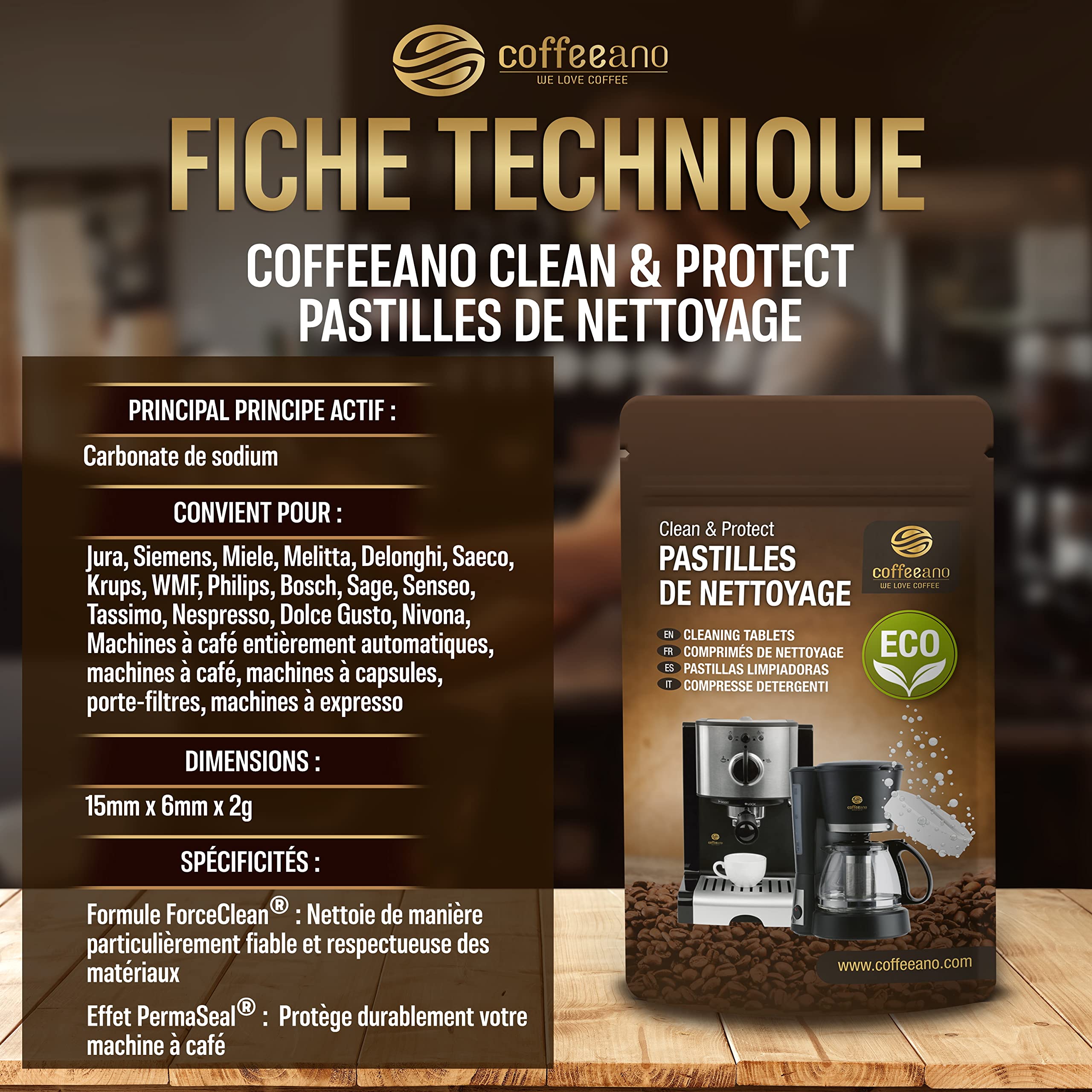 Pastilles de nettoyage pour machines à café Jura, Krups, Melitta, Delonghi, Siemens, Philips, Bosch - Coffeeano