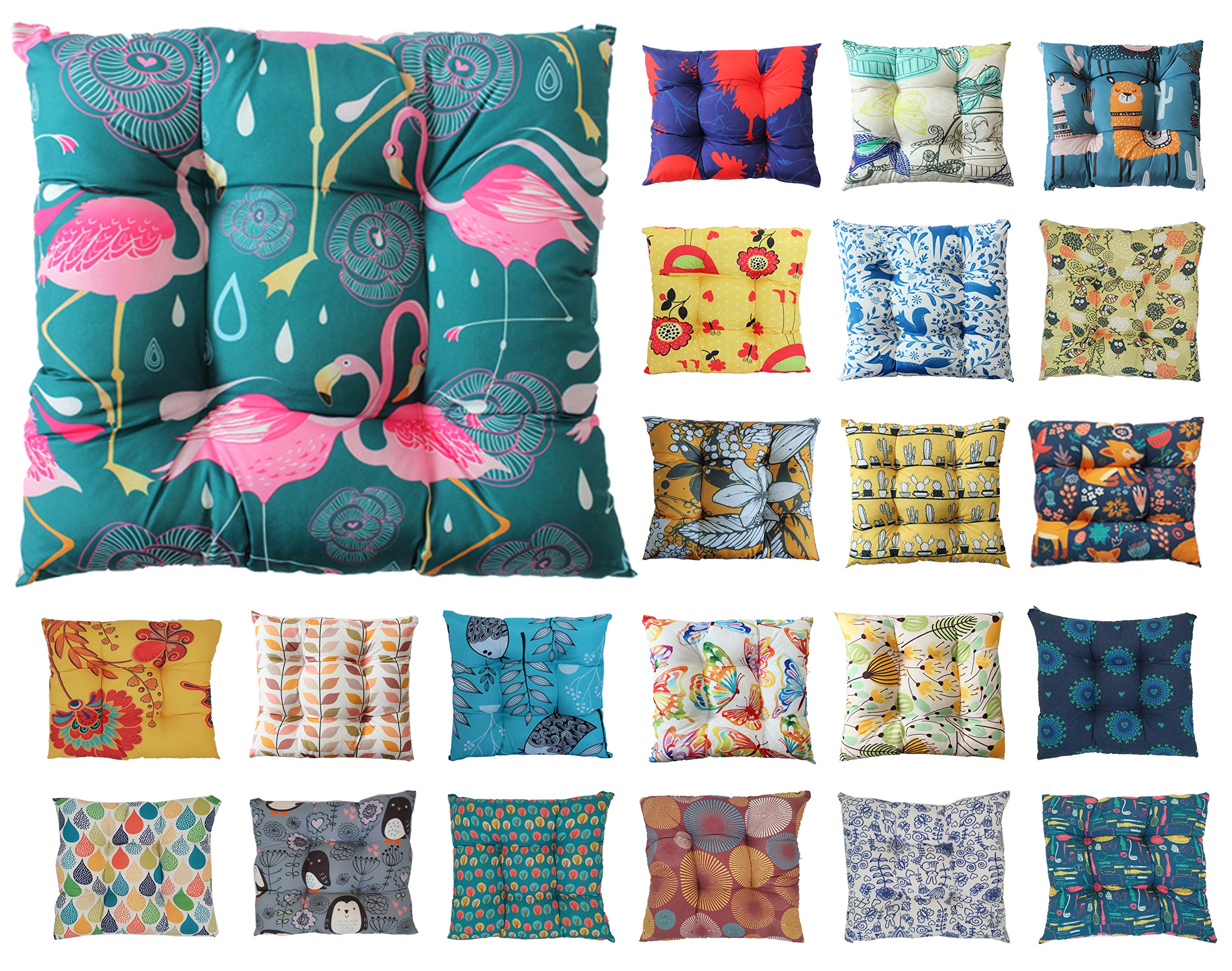Tropik Home Colourful Seat Pads, Garden Kitchen Chair Cushion Tie On Many Colours (Flamingos) โ image 1