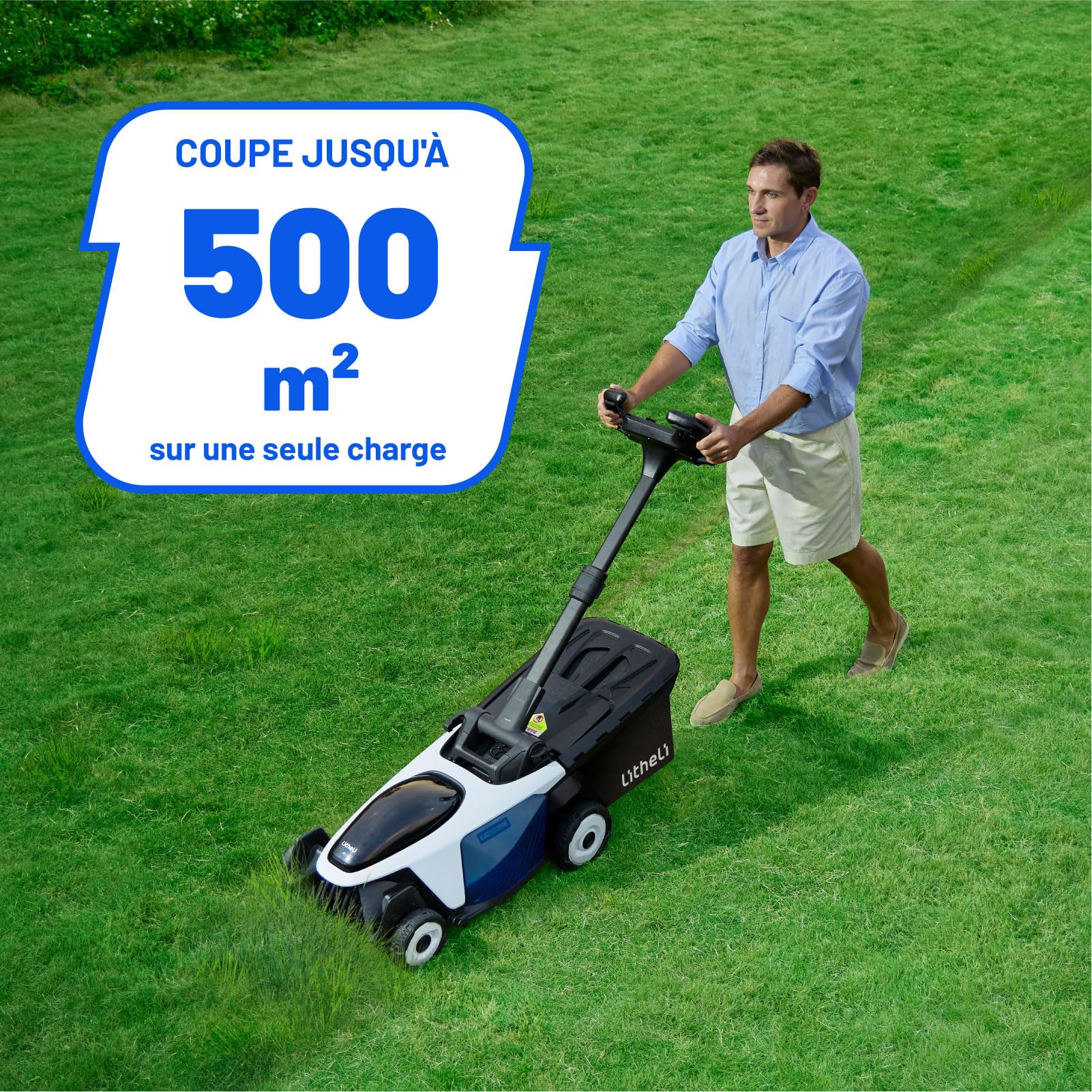 Litheli Easysurge Tondeuse à Gazon sans Fil 43cm, 2X 20V Batteries 4.0Ah, Autotractée (2,2-4,7 km/h), Bac 50L, 25-75 mm Hauteur Réglable, pour Pelouses jusqu'à 500m²