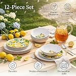 Ensembles de vaisselle à la mélamine... 12pcs Plaques et bols de mélamine 4,Articles de dîner en intérieur et en extérieur, serti de citron