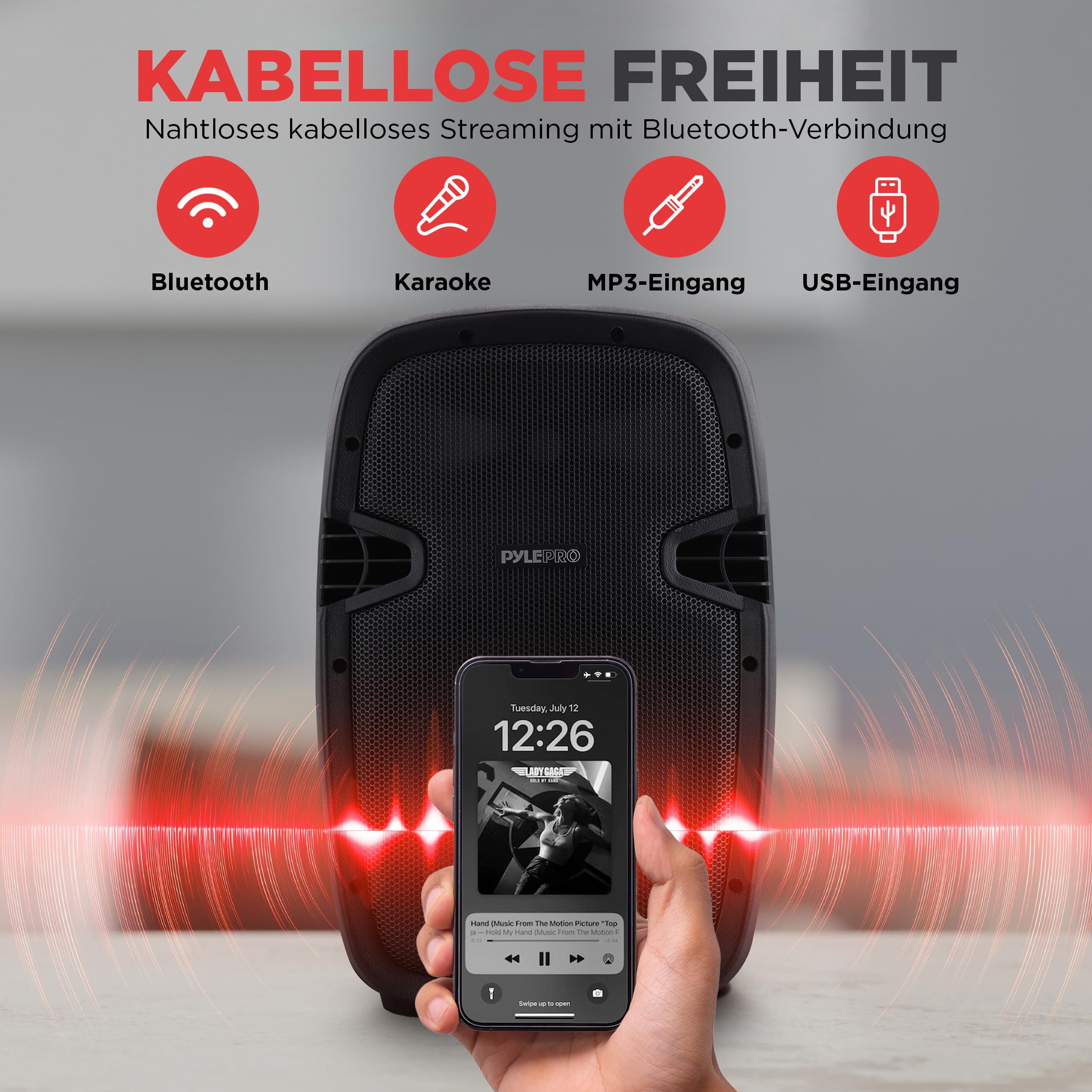 Pyle PA Anlage 1000W Komplettset Lautsprecher mit Mikrofon Bluetooth Partybox DJ Lautsprecher 2 Boxenständer USB SD MP3 AUX Fernbedienung Aktiv Passiv