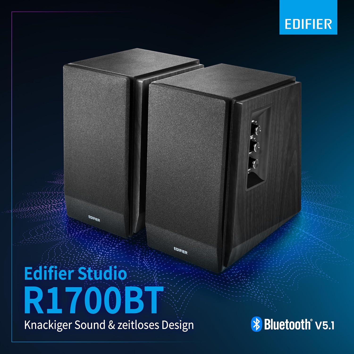 R1700BT Diffusori da Scaffale Bluetooth - Monitor Studio Nearfield Attivi - Diffusori Alimentati 2.0 Struttura con Cassa 66w RMS-Nero - Casse per PC - Immagine 2