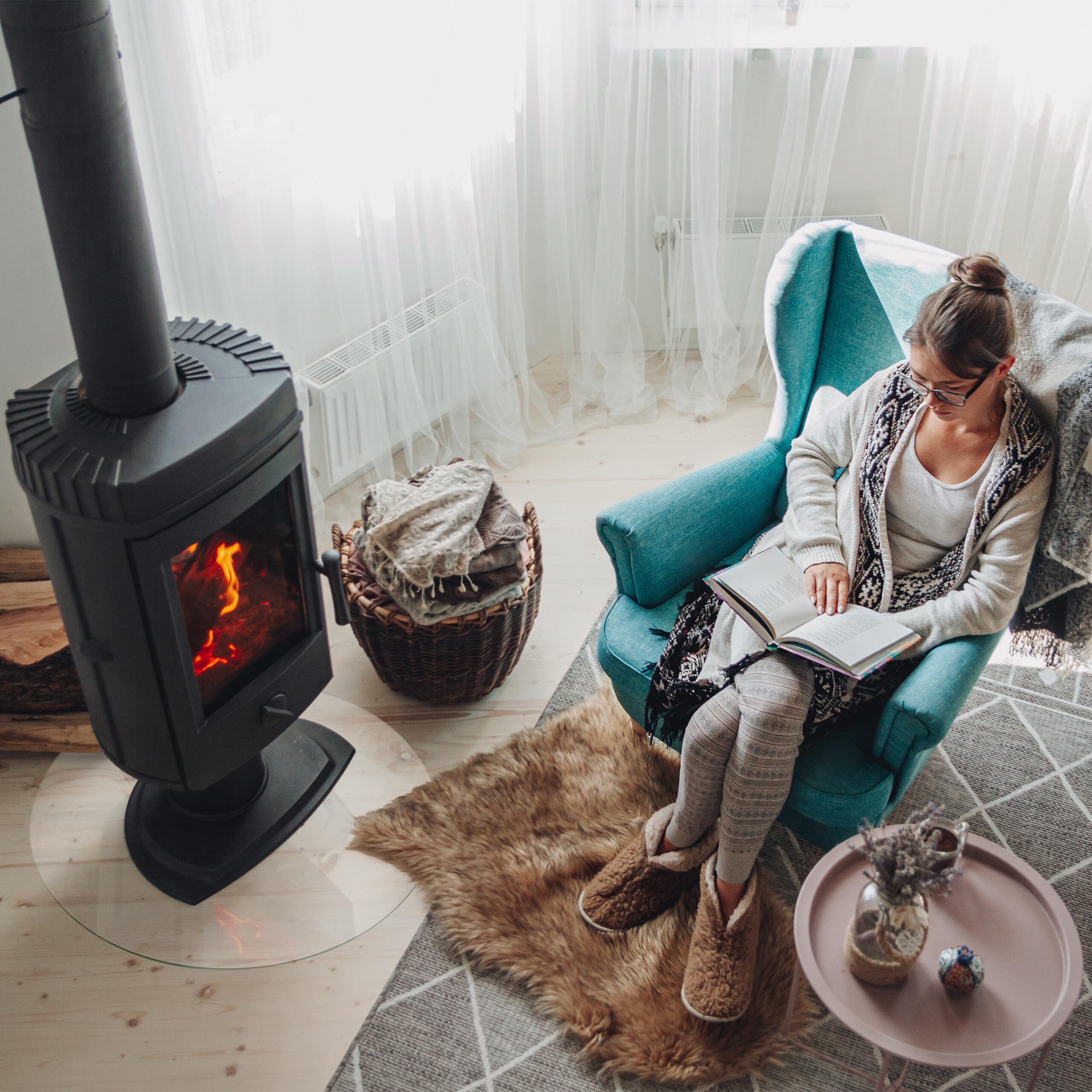 Relaxdays Tavolo Rotondo Vetro Temperato Ø 50 cm 8 mm ESG Lastra per Camino