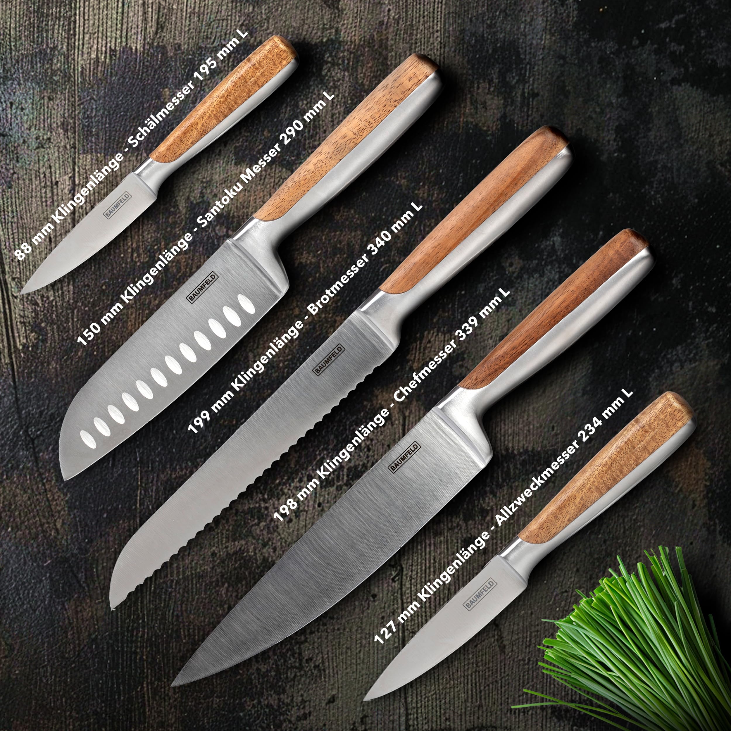 Bundle: 6-teiliges Messerblock-Set und 2-teiliges Tranchierbesteck (Silber)