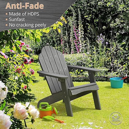 Miniatura 3 de LUE BONA Silla Adirondack para niños, silla Adirondack de plástico de madera de polietileno gris, silla Adirondack para niños pequeños resistente a