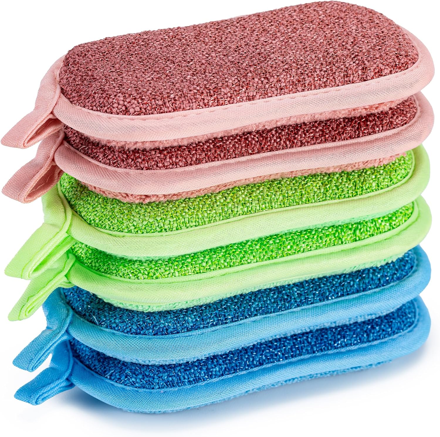 Dual-Sided Multi-Purpose Scrub Sponges, Non-Scratch Dishwashing Sponges for Kitchen, Reusable Microfiber Sponge for Efficiently Cleaning Dishes, High Density Sponge Inside (6 Pack, Medium)