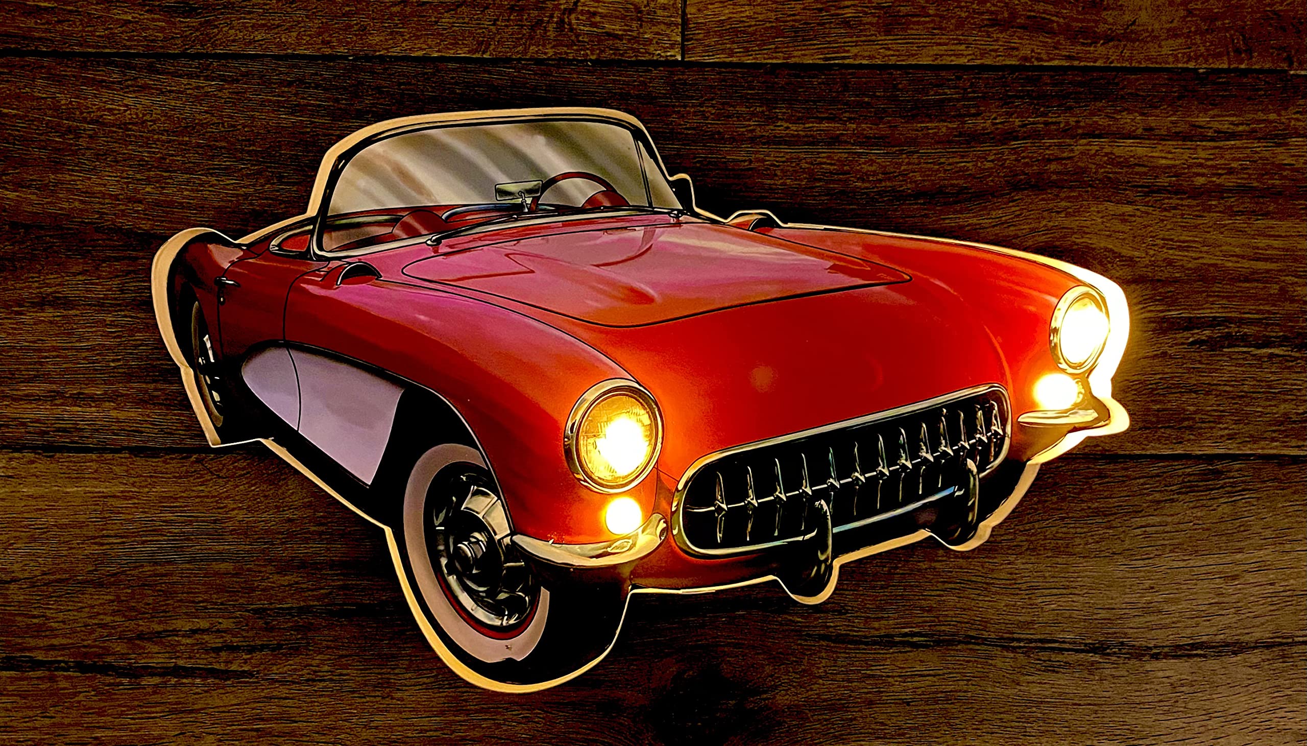 Sport-Auto-Lichtschild von 1956 – Originelles Retro-Schild von American Retro Sign Company. Leuchtendes Vintage-Schild, LED-Beleuchtung, Geschenk für Väter, Retro-Dekoration, 52 x 32 x 5 cm