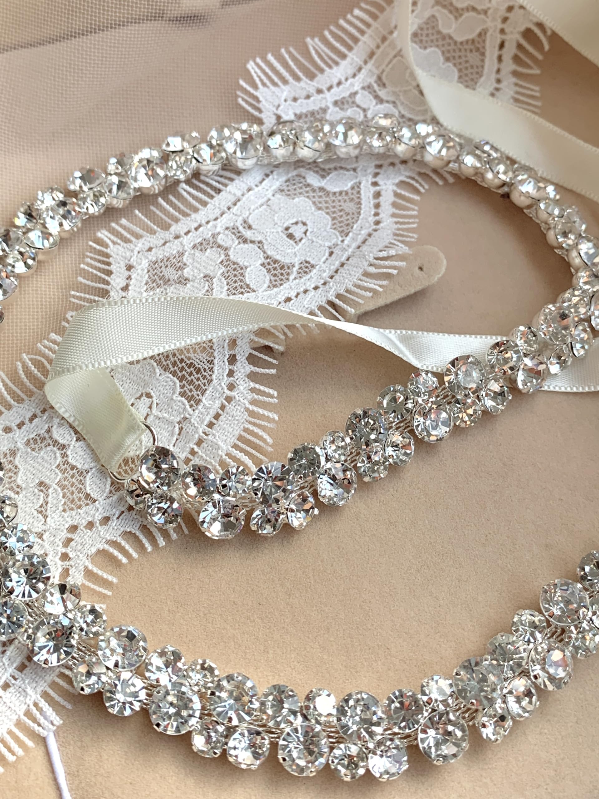 Brautgürtel Silber – Strass Taillengürtel mit Satinband Ivory | Glitzergürtel für Brautkleid | Hochzeit Taillenband Braut Hochzeitsgürtel Strass
