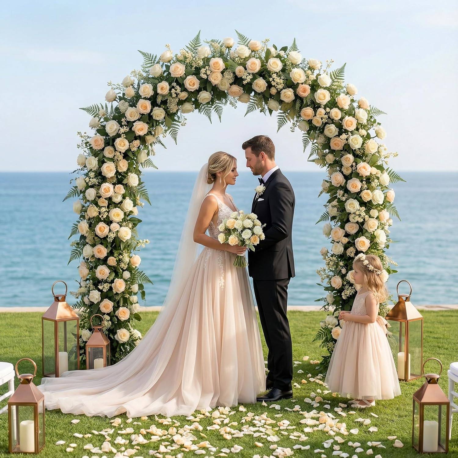 Fake Roses Champagne Roses Artificial Roses Silk Roses Artificial Roses with Stems 24 Full Flower Heads Faux Roses for Indoor Centerpieces home Wedding Farmhouse Decoration No Vase(4PCS,Champagne)
