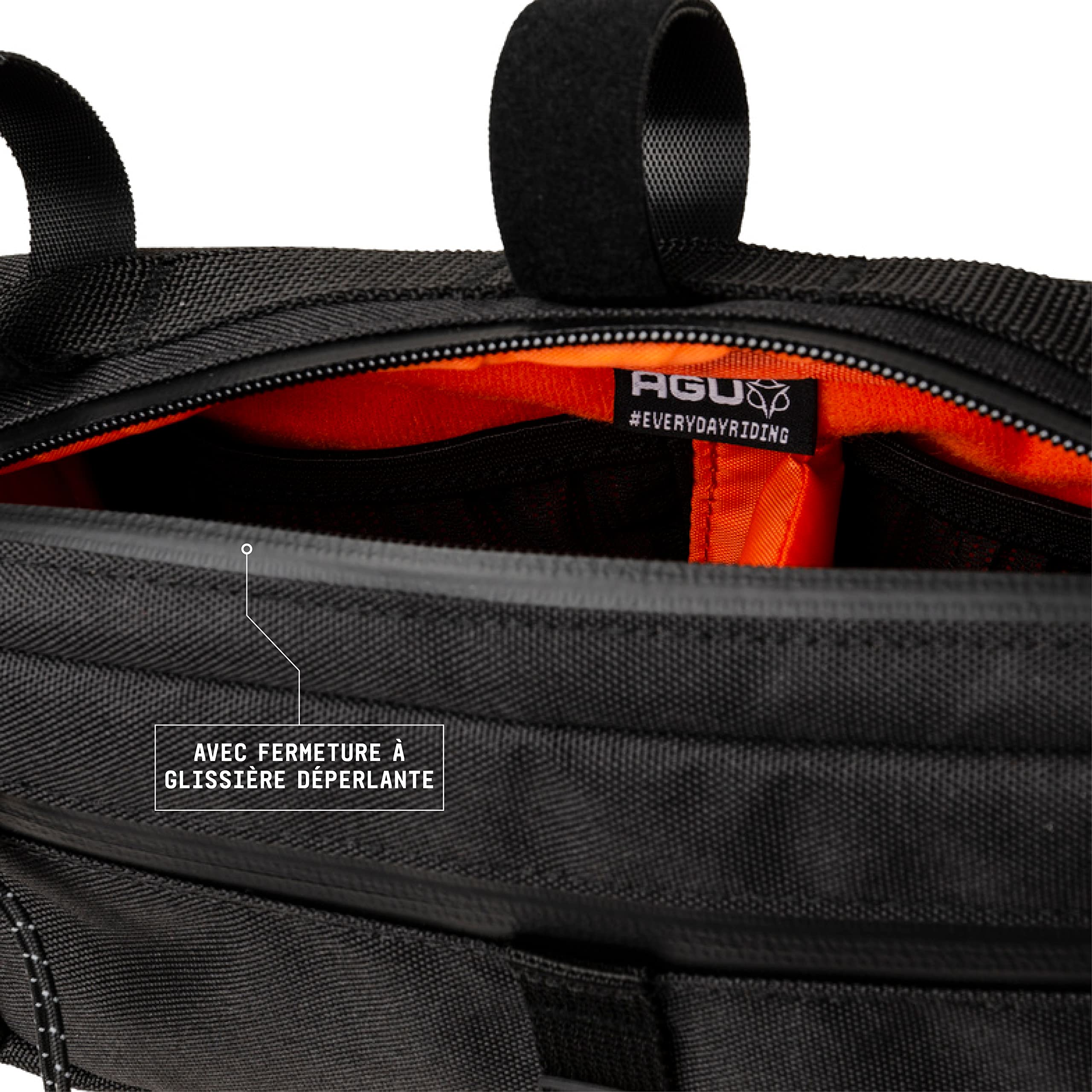 AGU Sacoche de Guidon pour Vélo Bar Bag, Sacoche de Guidon 2 litres, Hydrofuge, Réfléchissante, Montage Simple, 100% Polyester Recyclé - Noir