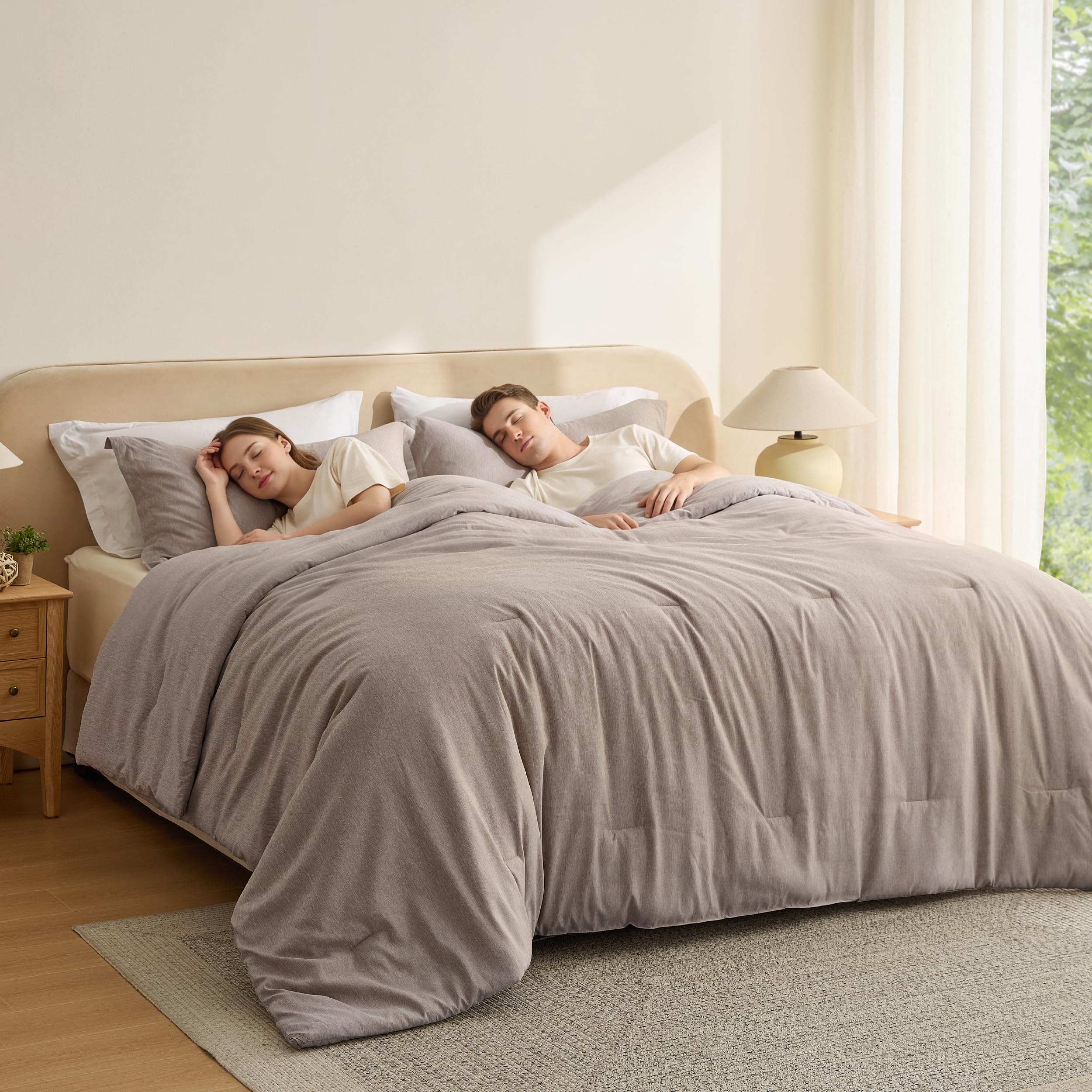 Bedsure Khaki Cal King Comforter Set, Soft Cationic Dyed Bedding Set 3 Pcs