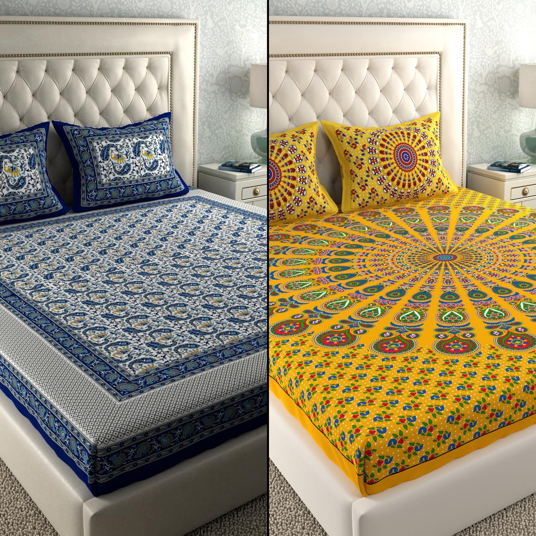 Jaipuri Cotton Bedsheets - 2 Double Sets with Pillow Covers -8
