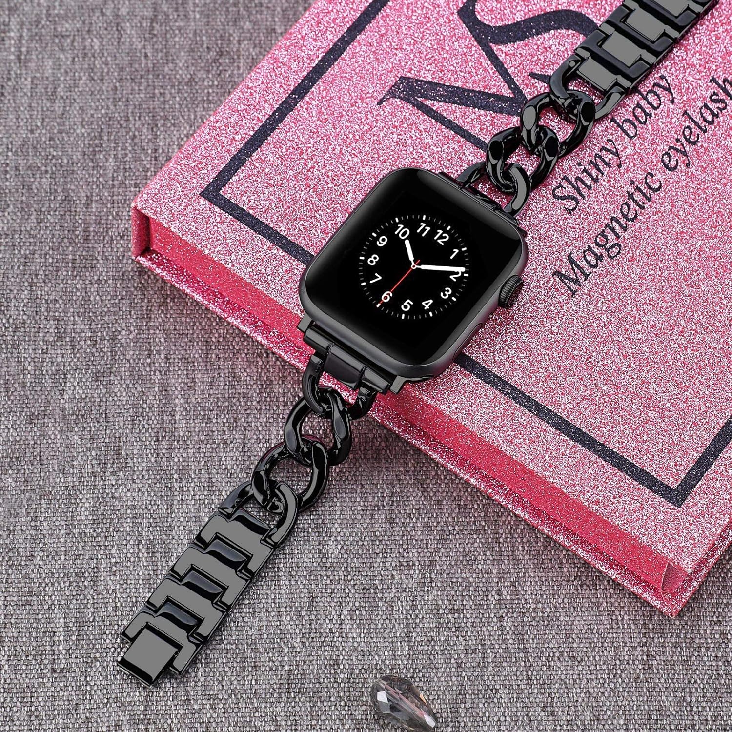 Solid Stainless Steel Band Compatible with Apple Watch 45mm 44mm 42mm, Metal Strap for iWatch Series 8 7 6 5 4 3 2 1 SE Women and Men,Black