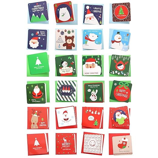24 Pack Mini Christmas Greeting Cards & Envelopes, Cute Stweety Small Size 3 x 3" Merry Christmas Greeting Cards Festival Color (Pack of 24)