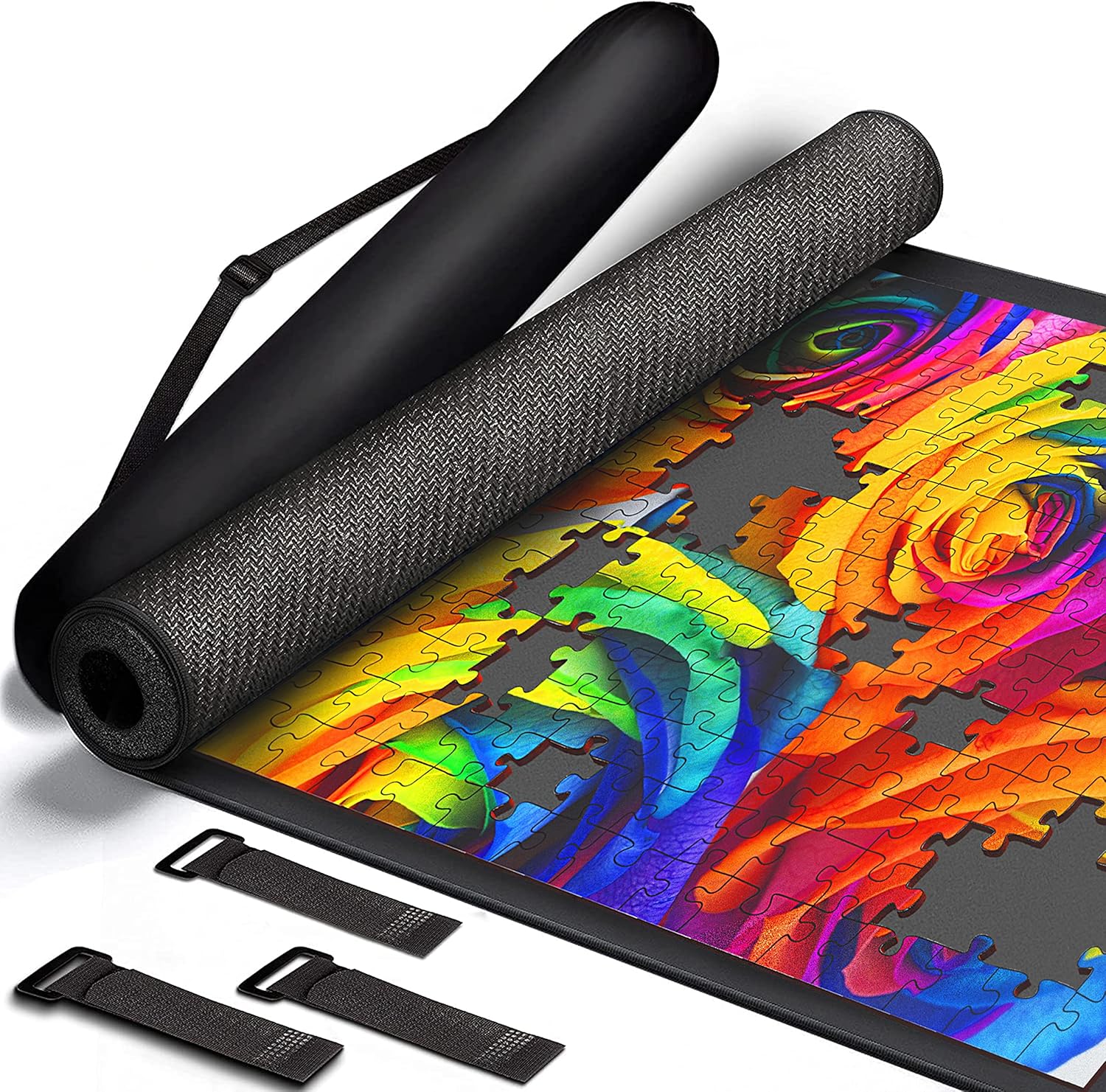 Puzzle Mat Roll Up – Large 46"x26" Portable Puzzle Organizer for Up to 1500 Pieces – Protect Finished & Unfinished Jigsaw Puzzles Without Creases – Non-Slip Rubber Felt Mat
