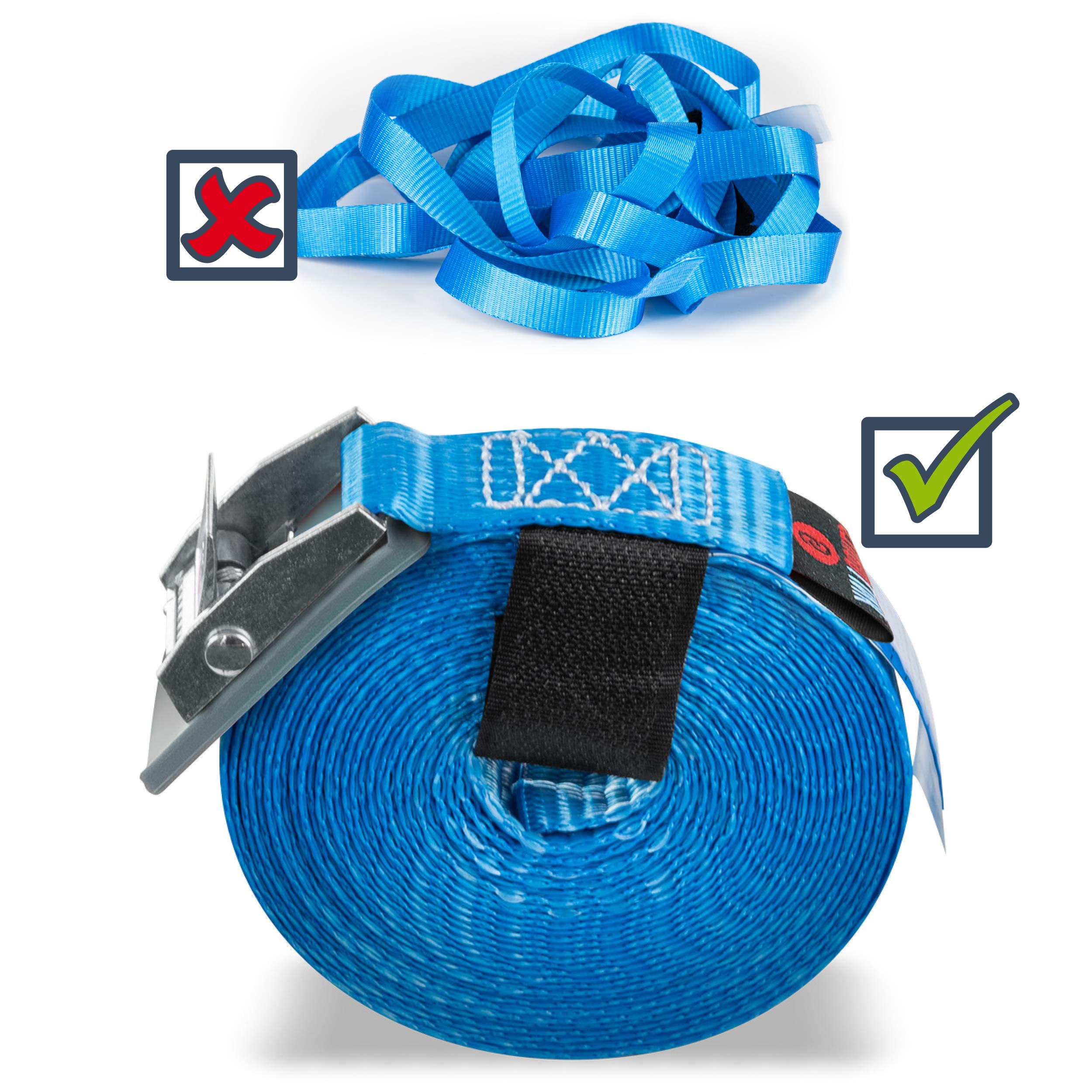 6 Sangles D'Arrimage 25mm X 4m Noir Clip Sécurité, Résistance