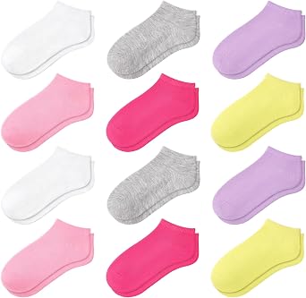 12 Pairs Girls Socks Ankle Low Cut Sock School for Kid Girls for 1-13 Years