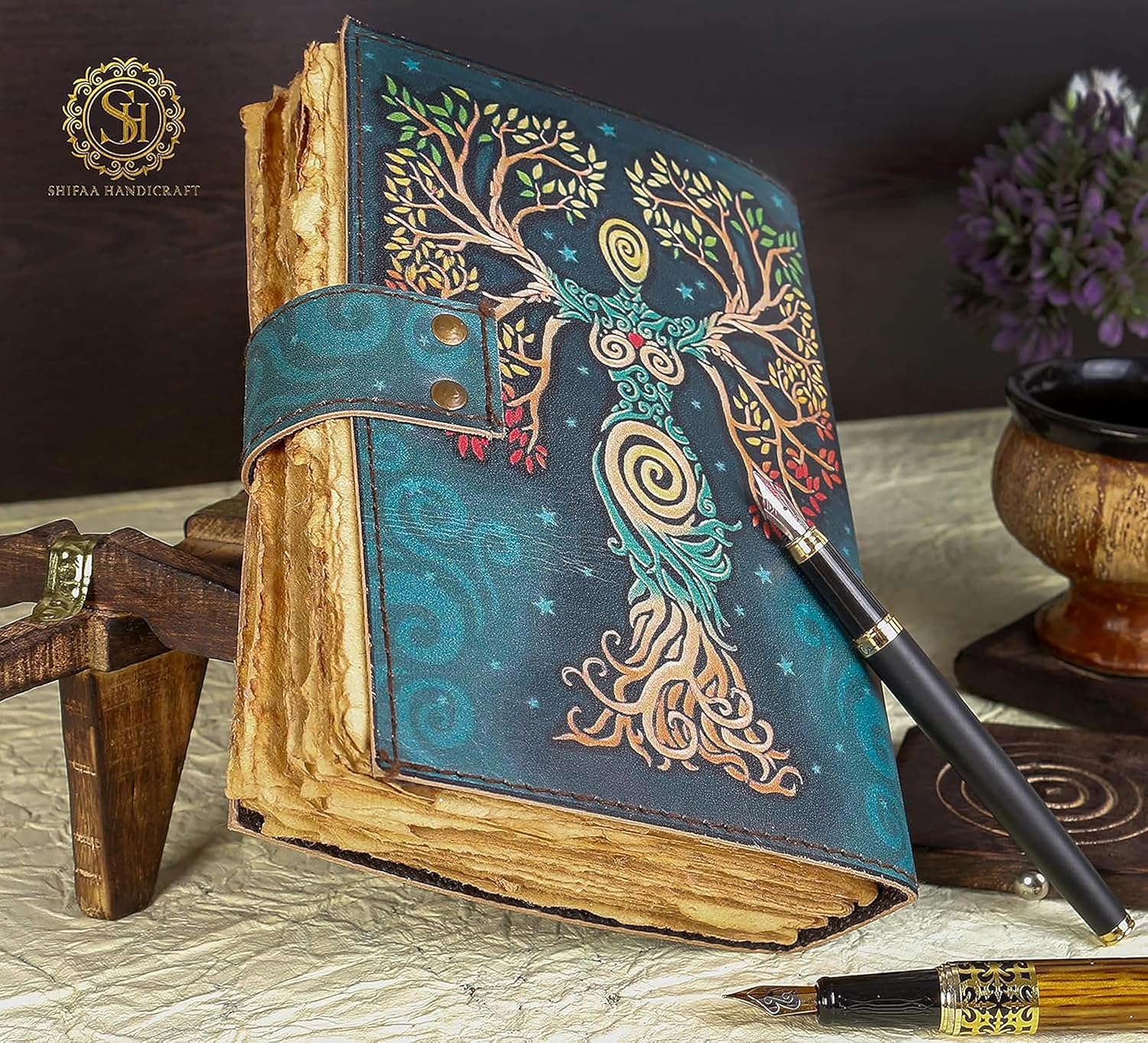 Blank Spell Book Of Shadows Journal With Lock Clasp Prop Vintage Handmade Leather Diary Embossed Prayer Pagan Antique Witchcraft Supplies Wiccan Notebook Daily Witch Gifts Mystic Greek Mythology Goddess (8x6)