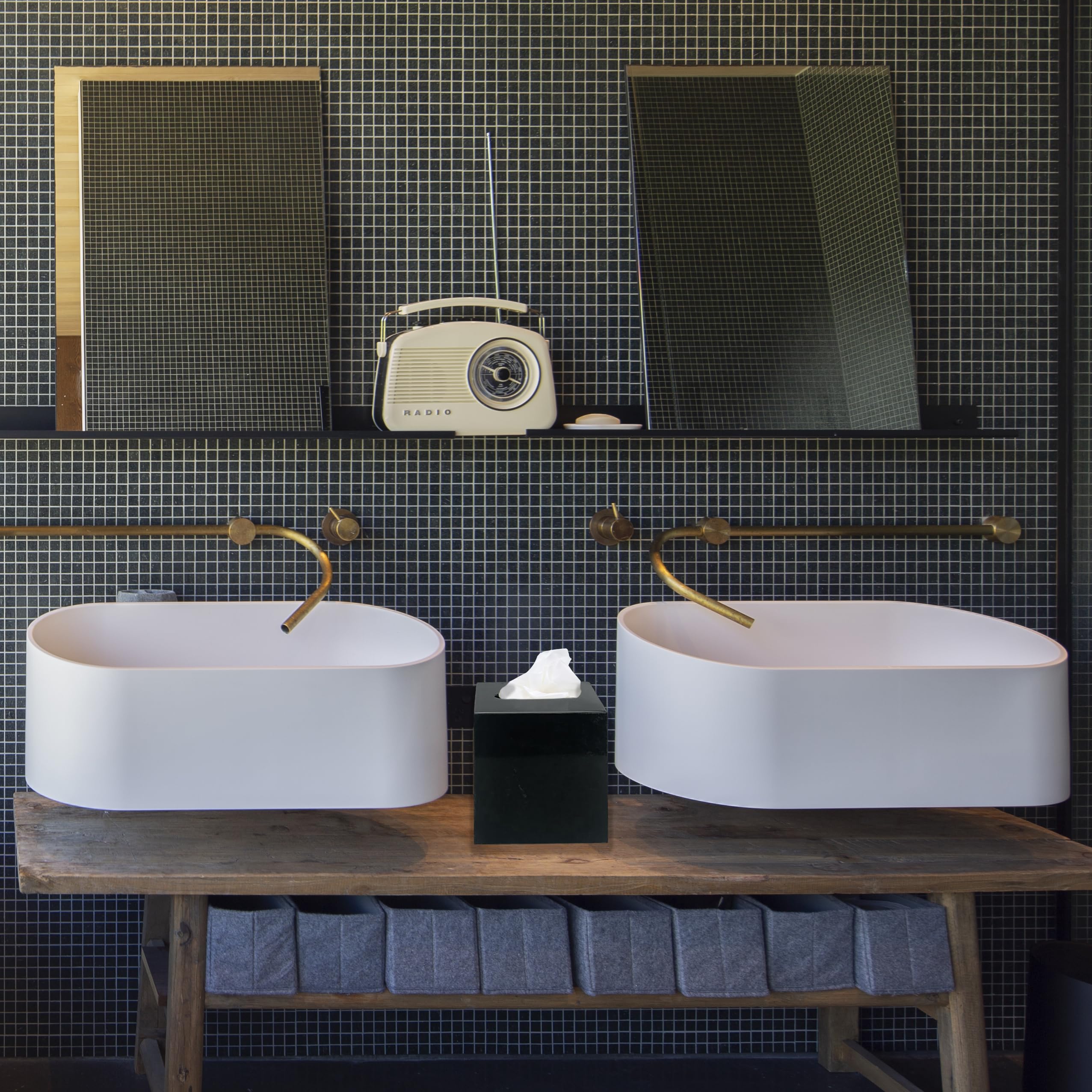 Taschentuchbox Marmor Druck | Quadratisch 13,2x13,2cm Schwarz | Für Bad & Büro