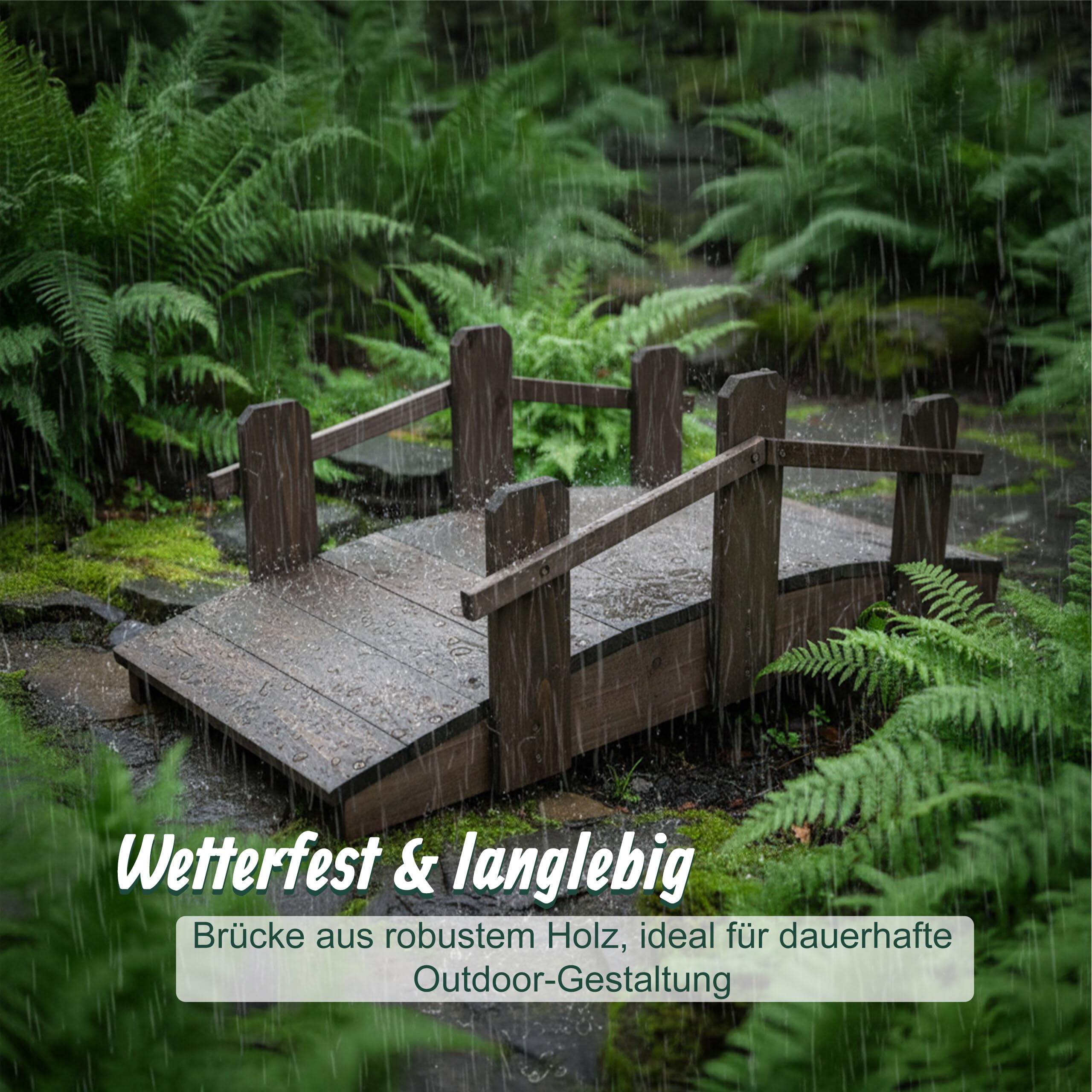 Relaxdays Garten Brücke, Tannenholz, Gartenteich & Bach, HxBxT: 25 x 32 x 70 cm, 100 kg, wetterfeste Holzbrücke, braun