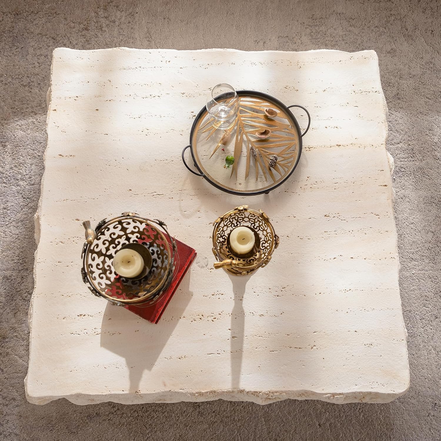 35.43" MgO Square Centre Coffee Table Vintage Faux Stone Sofa Pre-Modern Coffee Tables for Living Room Office Apartment,Amber Amber-b ⌀35.43"