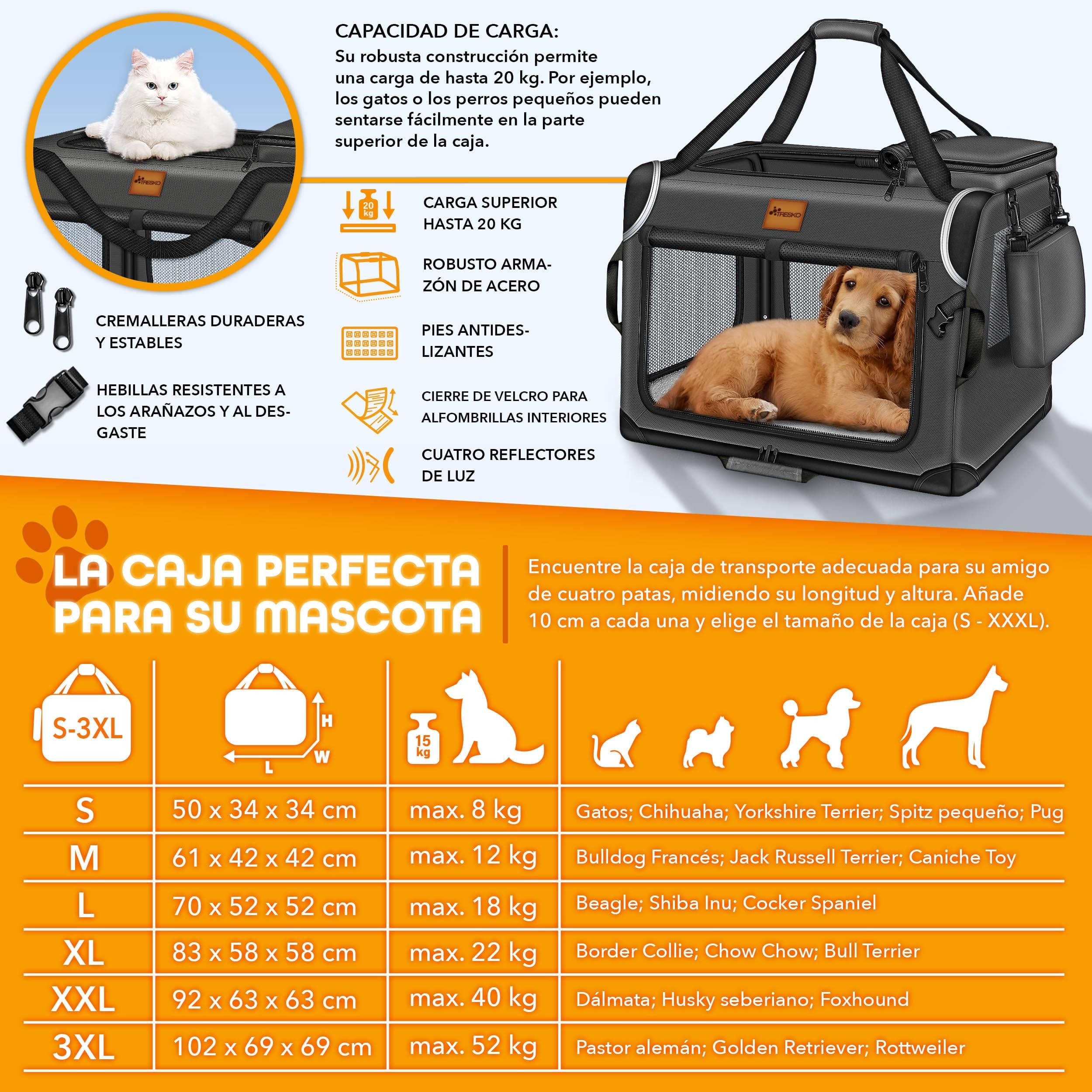 TRESKO Caja Plegable para Perros con Alfombrilla para Fugas, 83 x 58 x 58 cm, Transportín para Perros