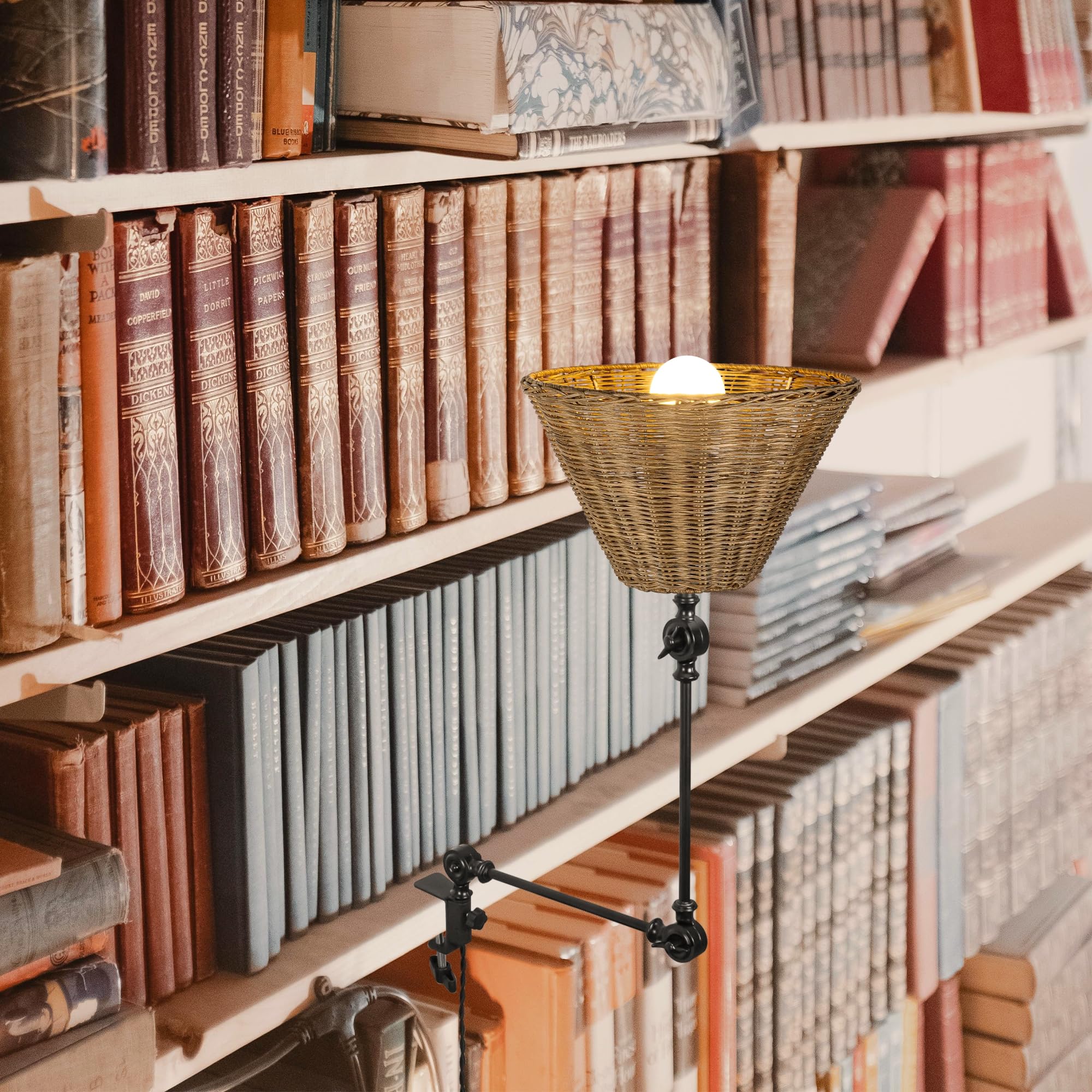 Lampada a morsetto industriale con 2,5 cavi interruttori, clip regolabile su lampada da lettura, lampada da comodino dimmerabile con braccio flessibile per scrivania, comodino, scaffale