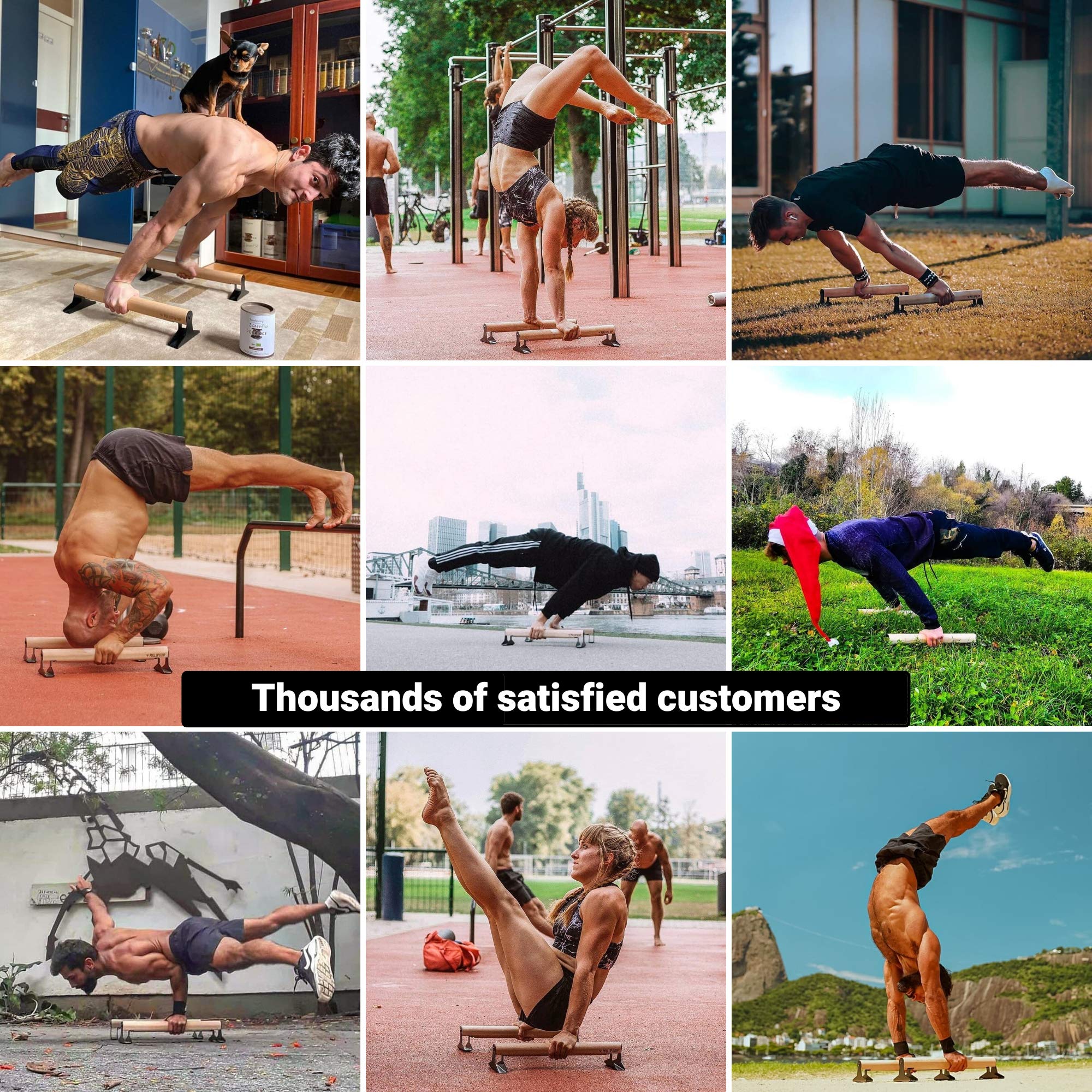 PULLUP & DIP Wooden Parallettes, Low or Medium Gymnastic Bars Handstand