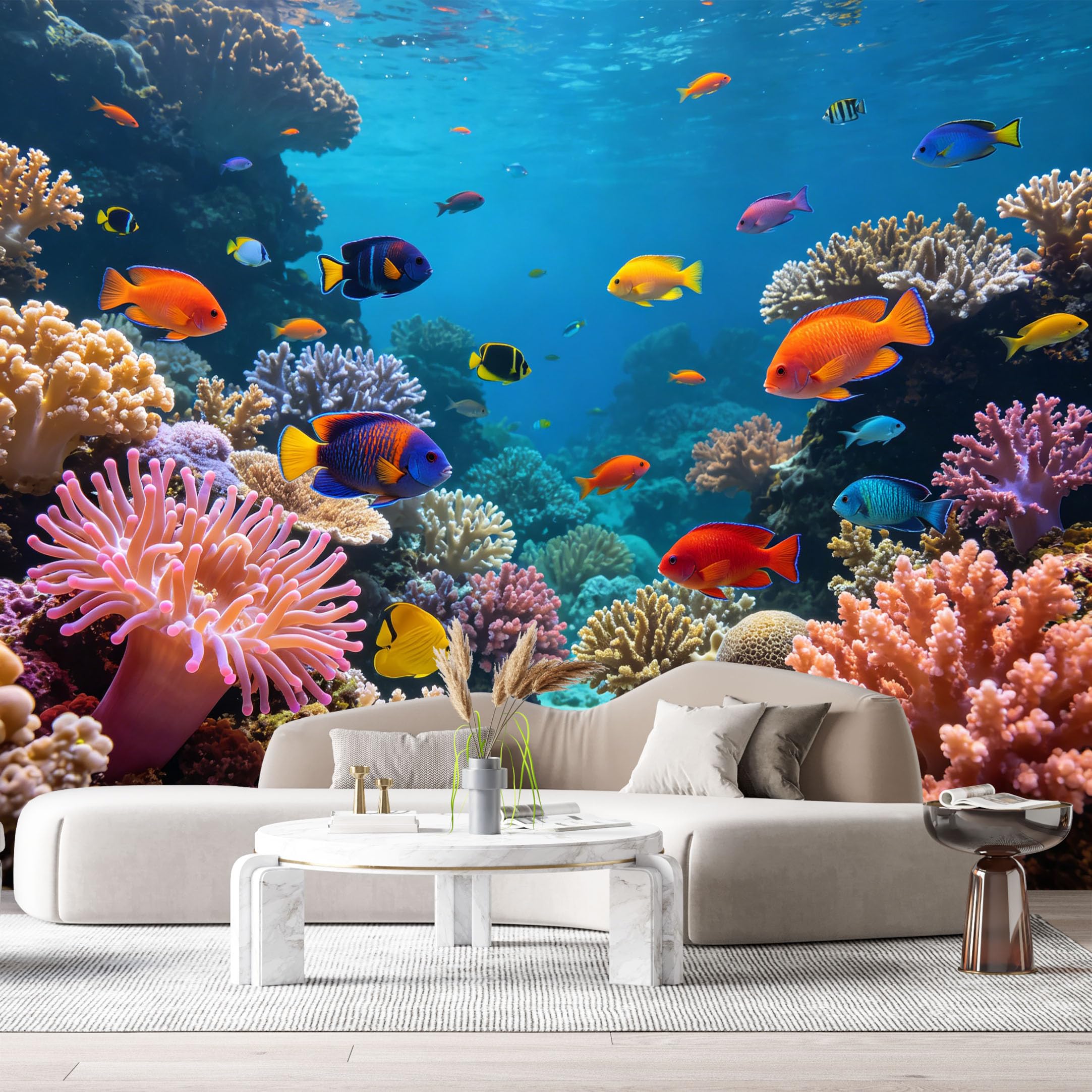 Custom Size Wall Murals Vibrant Ocean Marine Tropical Reef Colorful Exotic Fish SelfAdhesiveWall Fabric Removable Wallpaper Wall Decor for Living Room Bedroom Bathroom