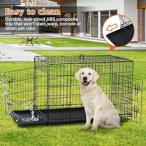 Miniatura 3 de Jaula grande para perros de 48 pulgadas, jaulas de alambre de metal, jaulas plegables de doble puerta con asa y bandeja de plástico, interior y