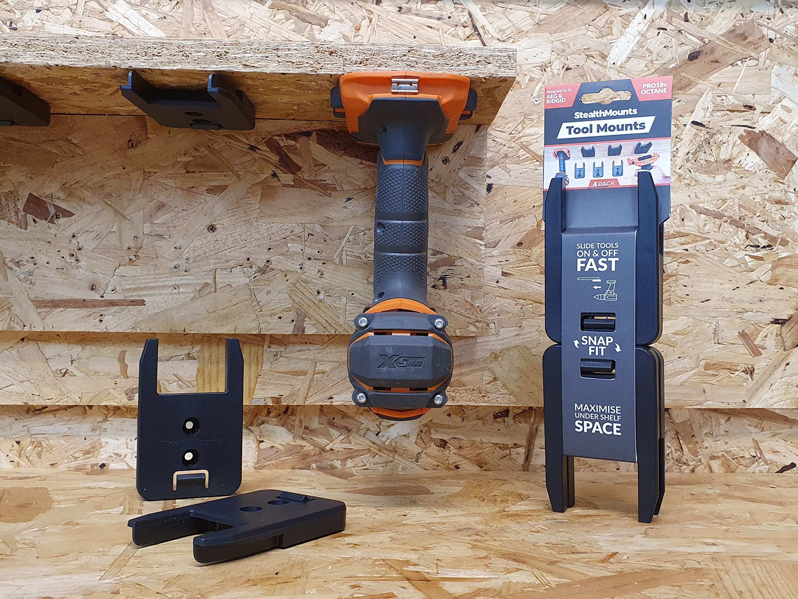 StealthMounts Tool Holder Compatible with Ridgid 18V (4 Pack) - Black Locking Tool Mounts | Made in the UK — Amazon image 3