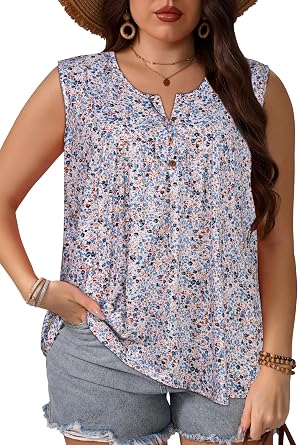 Womens Plus Size Tops Summer Tank Top Loose Fit Sleeveless Shirts Button Oversized Tees Flowy Blouse 2026