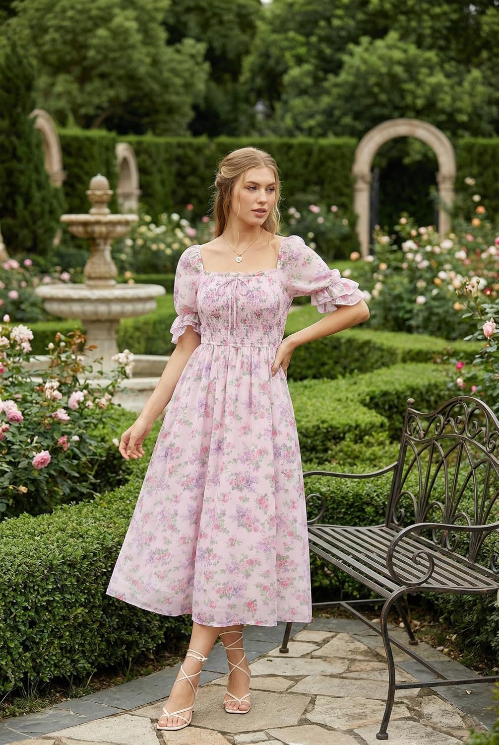 Scarlet Darkness 2026 Summer Floral Dress for Women Cottagecore Smocked Midi Dresses - Image 5