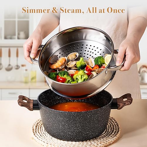 Miniatura 5 de PekGema Juego de utensilios de cocina de cerámica, ollas y sartenes antiadherentes, no tóxico, saludable, antiadherente, utensilios de cocina de