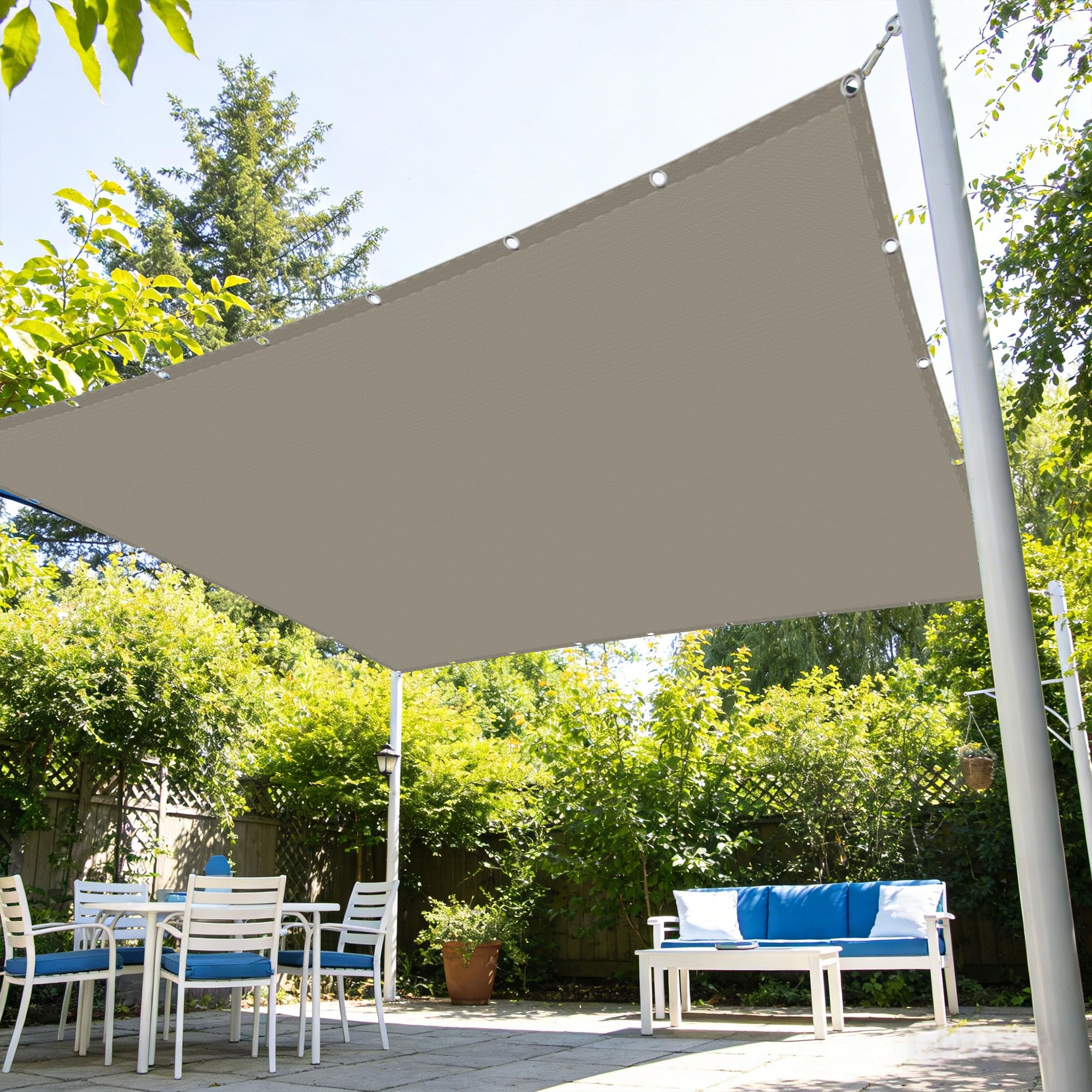 Square Sun Sail 180 x 340 cm UV Block Sun Shade Sail for Garden Breathable for Backyard Deck Terrace Patio Swimming Pool Camping, Taupe
